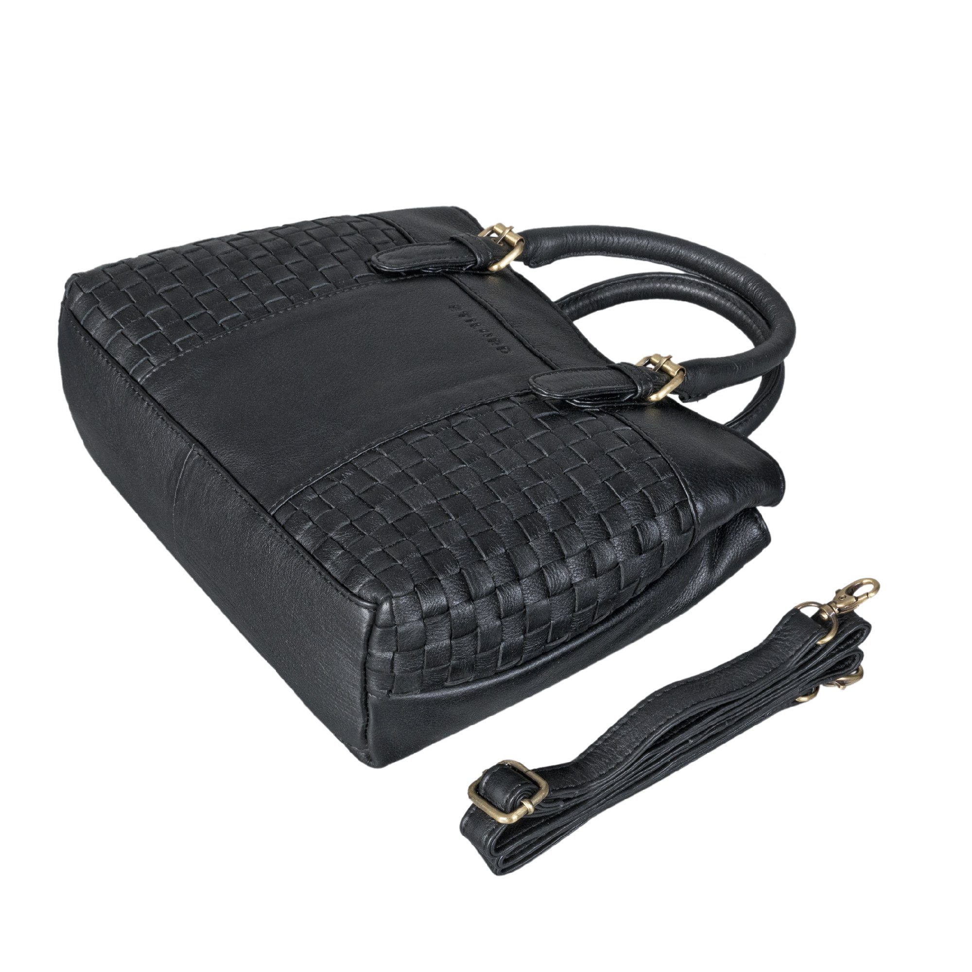 mit Flecht-Optik "Daniela" Handtasche Damen Handtasche Modische STILORD schwarz Leder