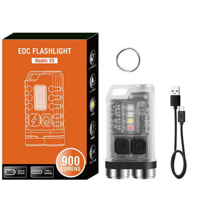 yozhiqu Taschenlampe V3 Schlüsselanhängerleuchte 900 Lumen helle Mini-Taschenlampe, Seitenlicht-Arbeitsleuchte, wiederaufladbare USB-helle Taschenlampe
