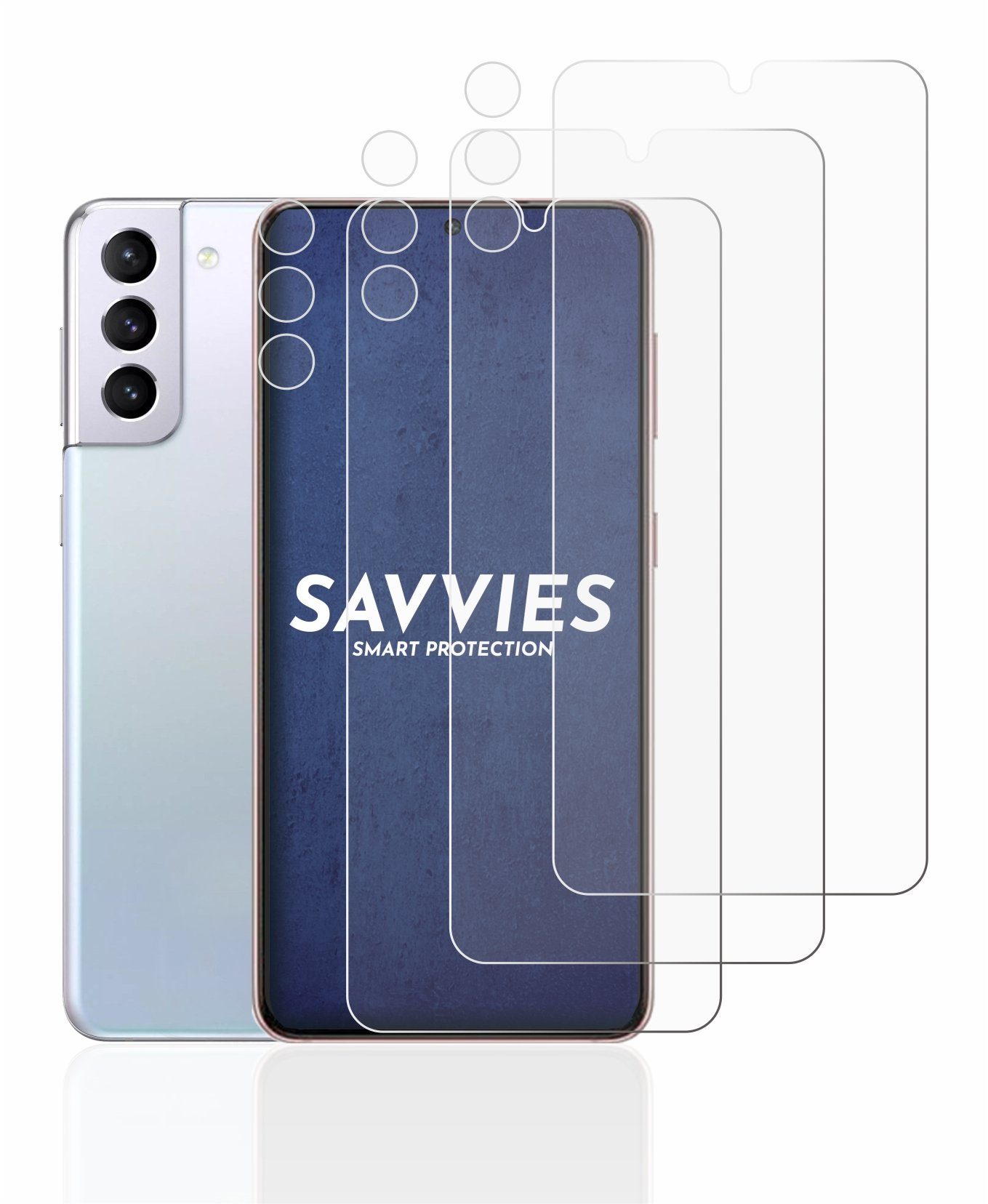 Savvies Displayschutzfolie Schutzfolie für Samsung Galaxy S21 5G (Display+Kamera), 6 Stück, Displayschutz Schutz Folie Klar Transparent
