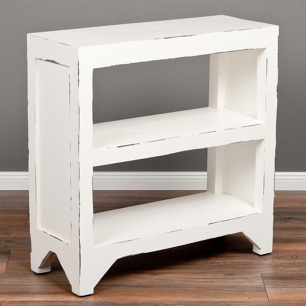 LebensWohnArt Regal Massivholz Regal REOL 75cm Antik-Weiß Mahagoni