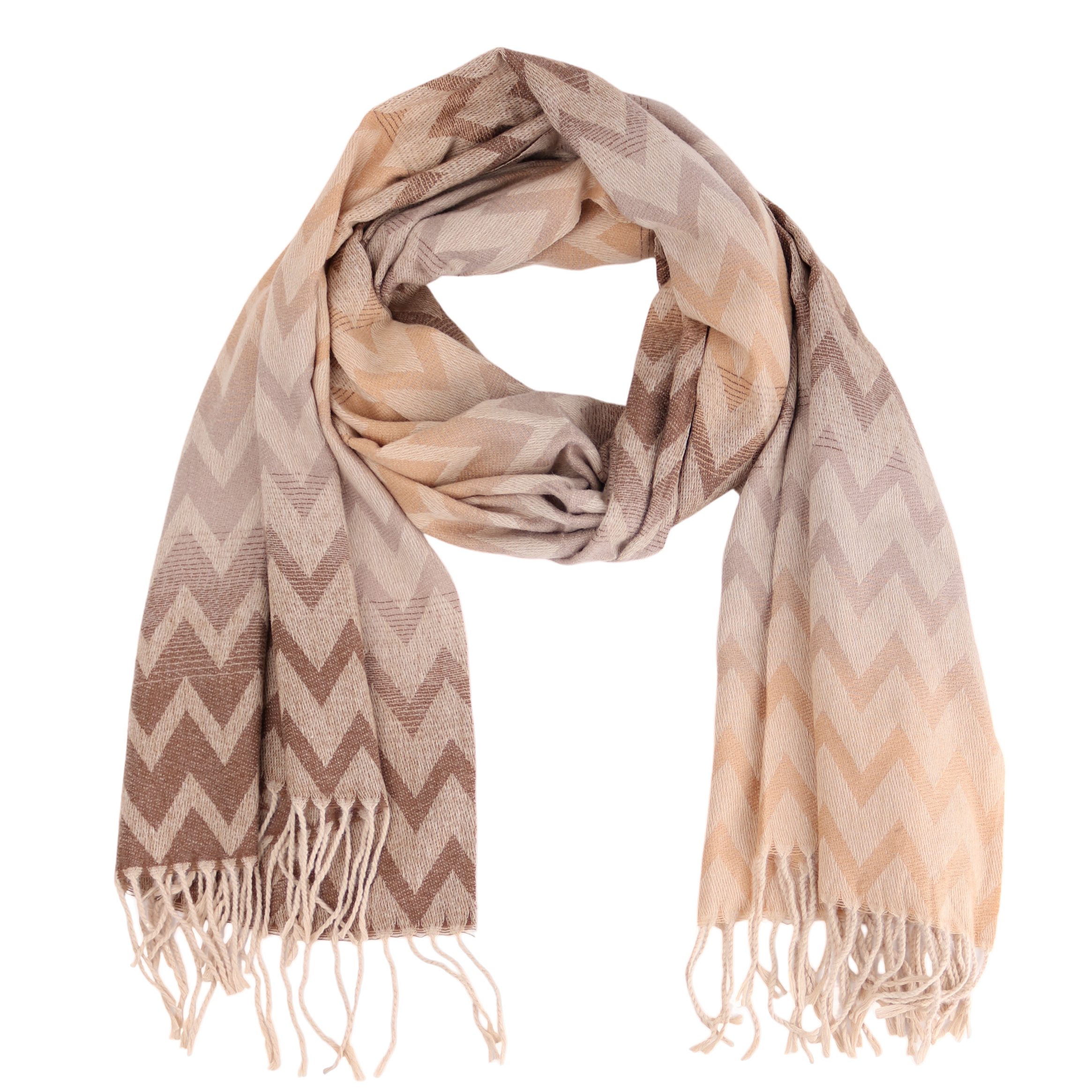 Modeschal weicher und warmer Schal Wellen Muster mit Fransen, 70x180cm