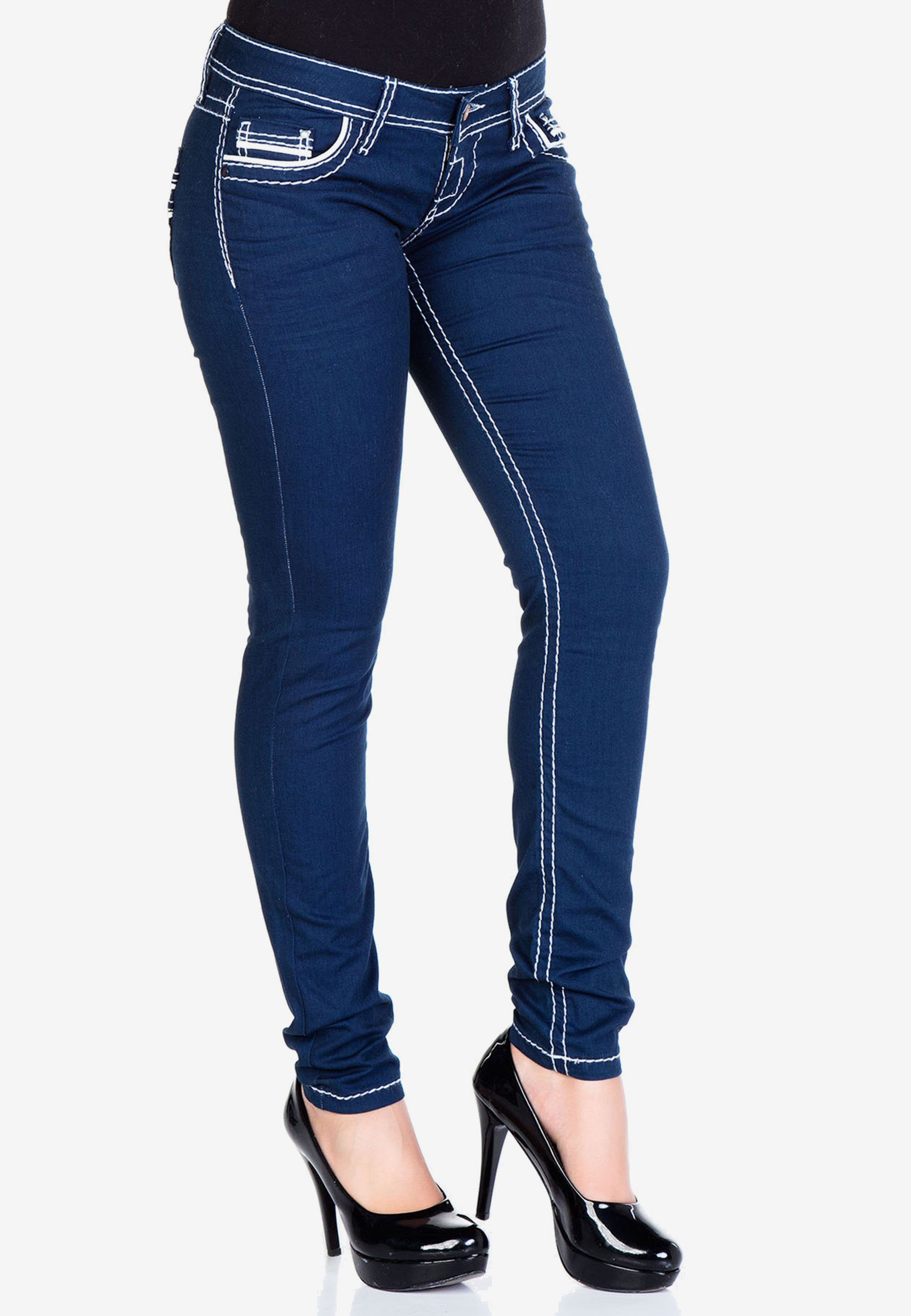 Damen Jeans Cipo & Baxx Slim-fit-Jeans mit weißen Ziernähten