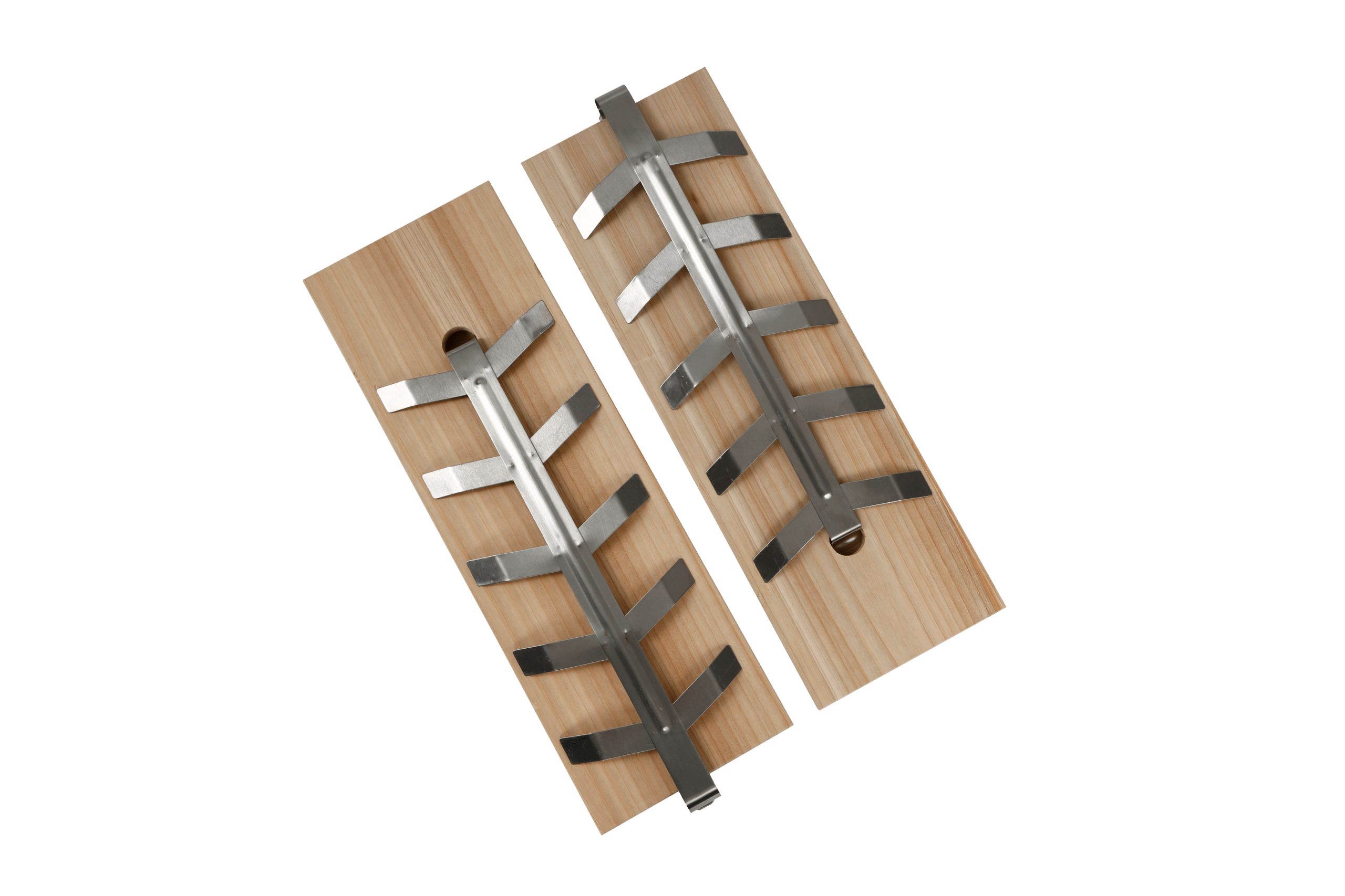 Meateor Räucherbrett Lachsplanke, Lachsbrett, Flammlachsbrett 2er-Set, (Set, 2-St., 2x Lachsbrett mit Halterung), Edelstahl Halterung, passend zu vielen handelsüblichen Grills