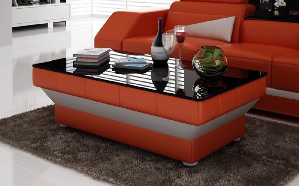 JVmoebel Couchtisch Design Glastisch Leder Couch Tisch Tische Glas Sofa Wohnzimmertisch Orange/Grau