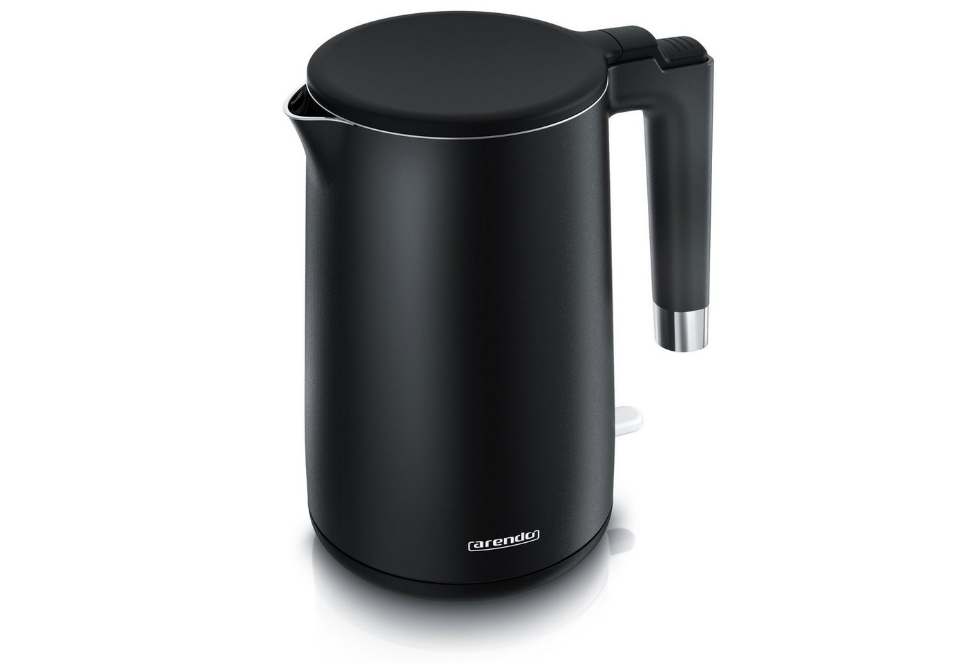 Arendo Wasserkocher aus Edelstahl, Doppelwand-Design, 360° Controller, schwarz matt, 1,5 l, 2000 W, Teekocher, Überhitzungs- und Trockengehschutz, BPA-frei, kabellos