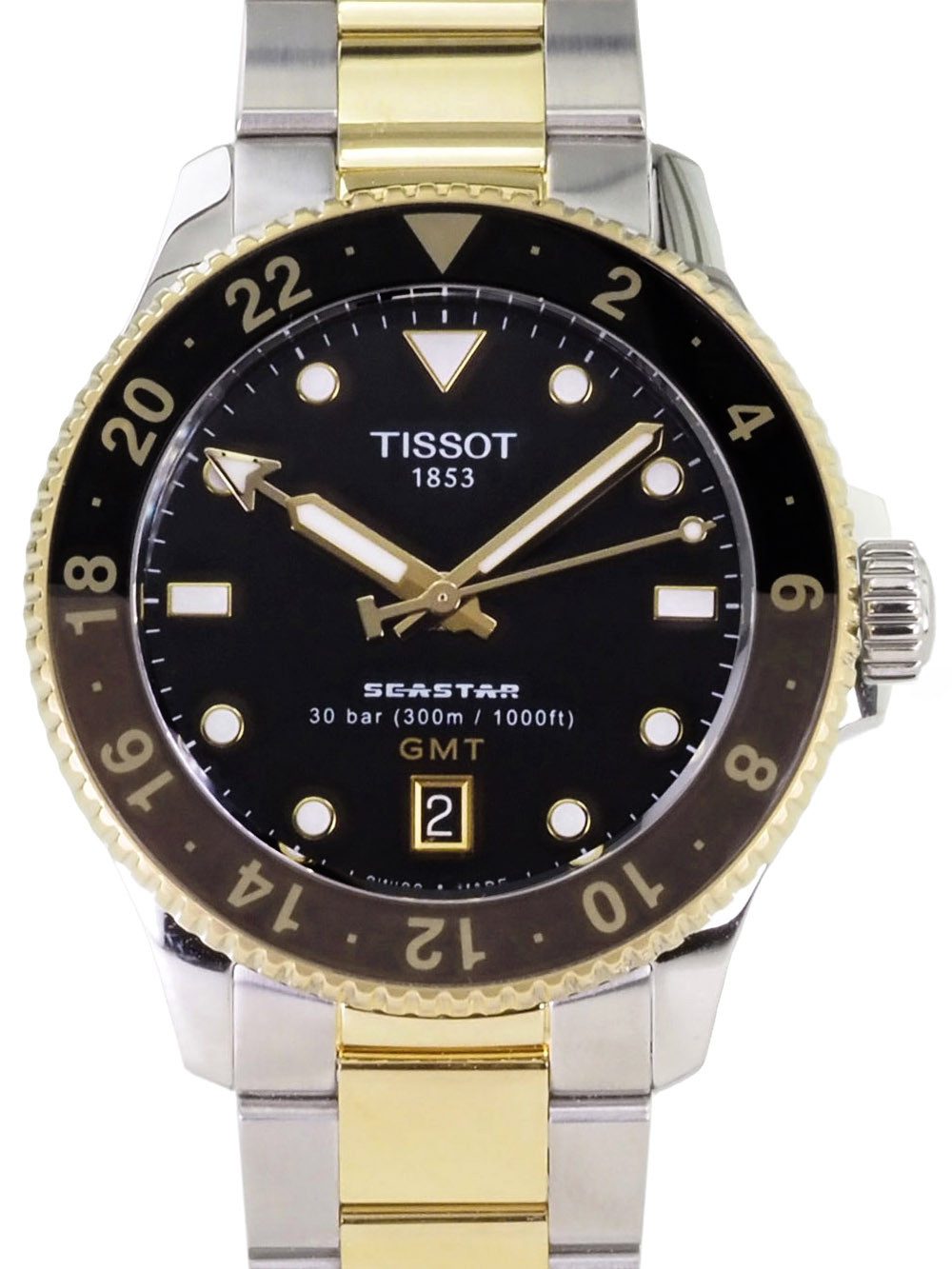 Tissot Schweizer Uhr Herren Uhr 40 mm Ø T1208522205100 Seastar 30 ATM, GMT Anzeige