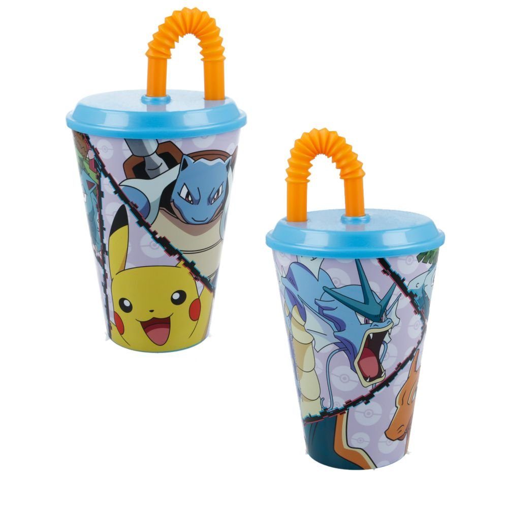 mit Getränkehalm ml Kunststoff Pokémon Trink-Becher Tasse, 430 POKÉMON Kindergeschirr-Set Kunststoff