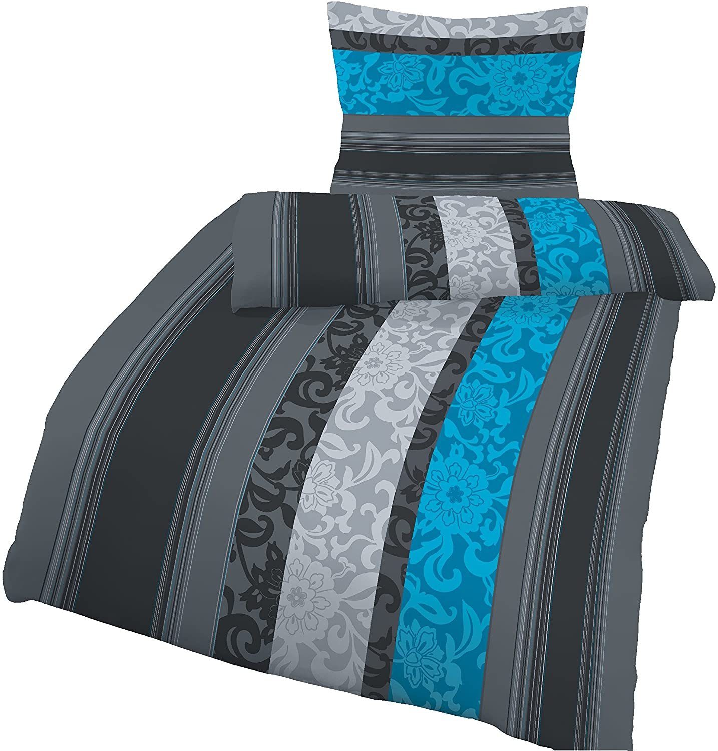 soma Bettwäsche Bettbezug 135x200 80x80 Barock gestreift Boho grau blau bieber warm, Biber, 2 teilig, Frühling und Sommer Geschenk weich Reißverschluss 100% Baumwolle sale