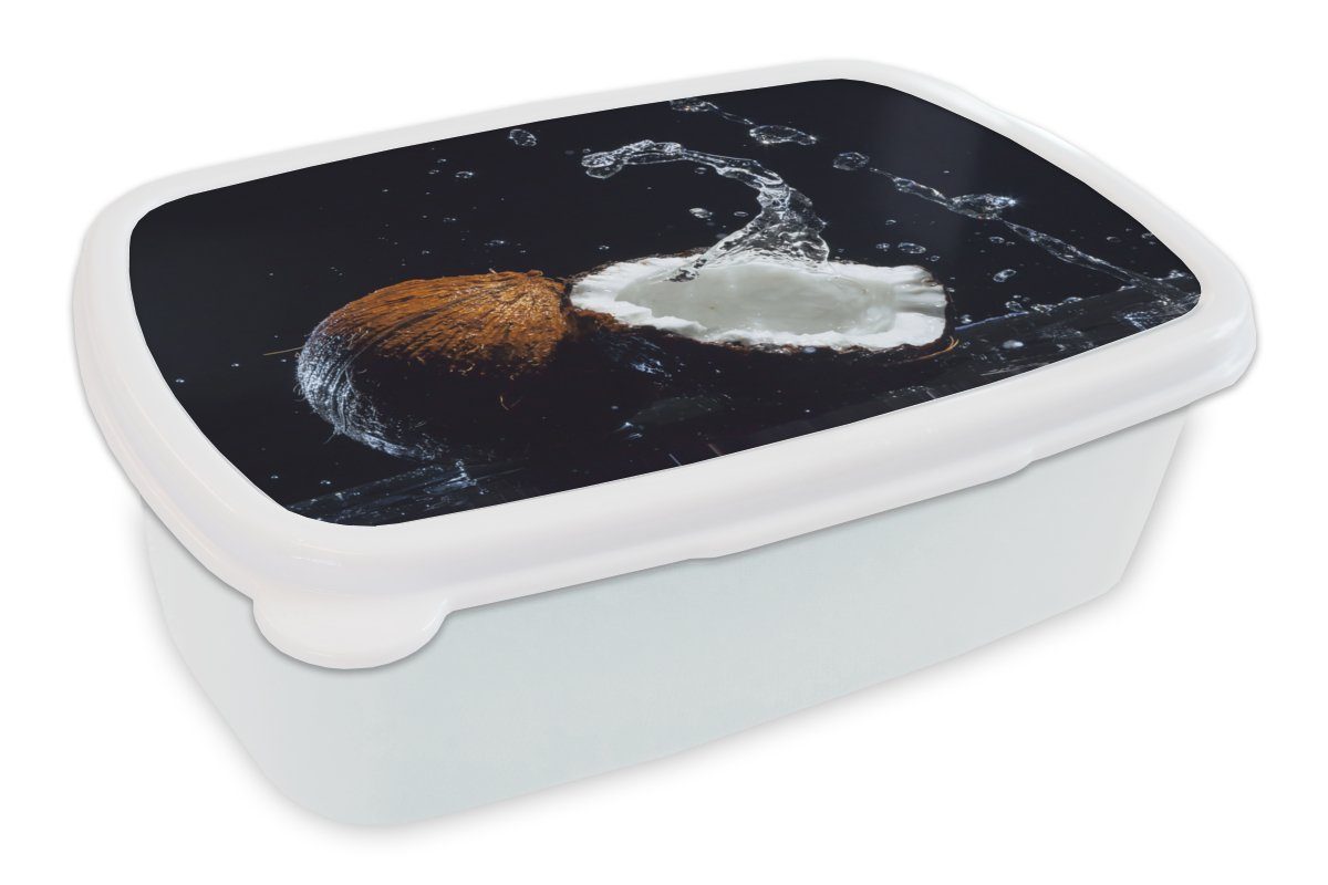 MuchoWow Lunchbox Kokosnuss - Stilleben - Wasser - Schwarz - Frucht, Kunststoff, (2-tlg), Brotbox für Kinder und Erwachsene, Brotdose, für Jungs und Mädchen weiß | Lunchboxen