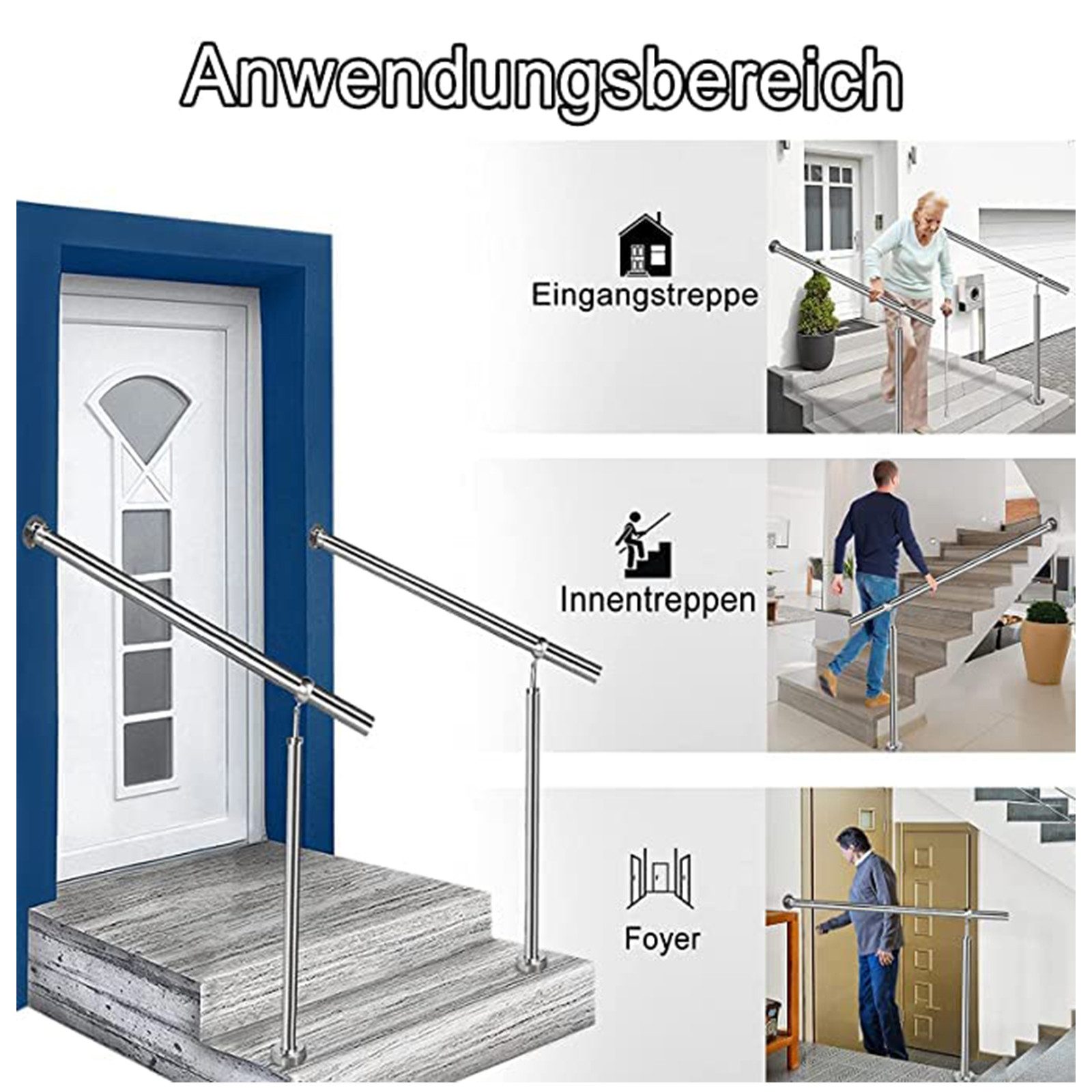 FIVMEN Treppengeländer Edelstahl Geländer Eingangsgeländer 80/100/120/150/180/200cm, 150 cm Länge, Wandhandlauf Handlauf für Treppenhaus, Außen & Innen – Bild 3 von 5