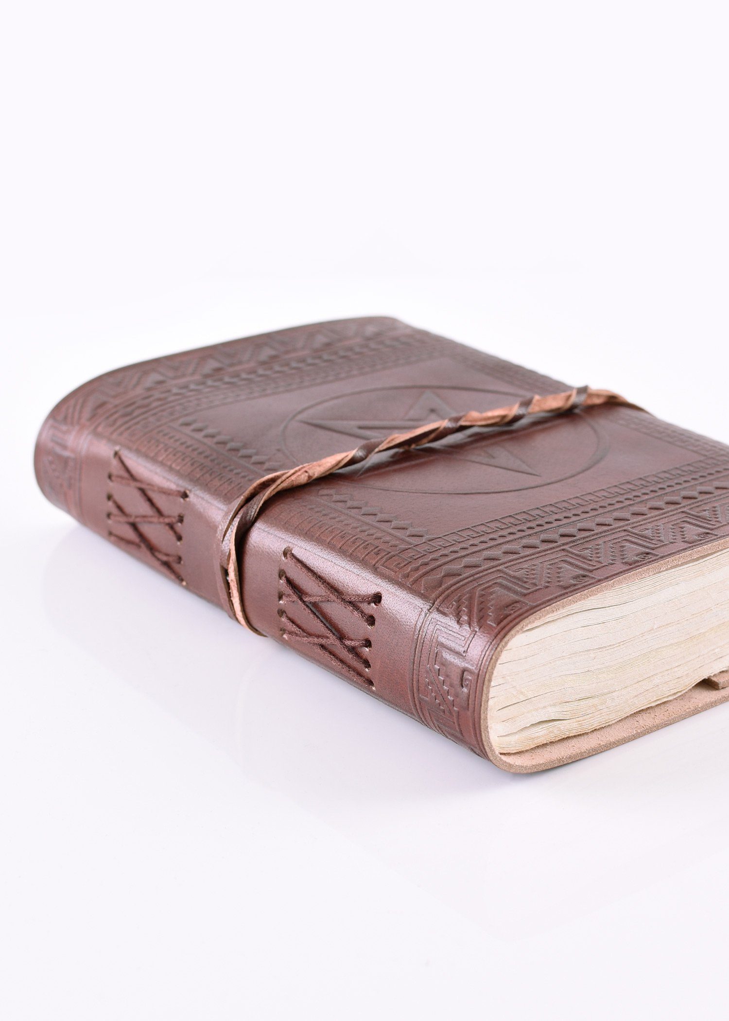 Battle Merchant Ritter-Kostüm Lederbuch mit Pentagramm, Braun, ca. 21 x 14 cm