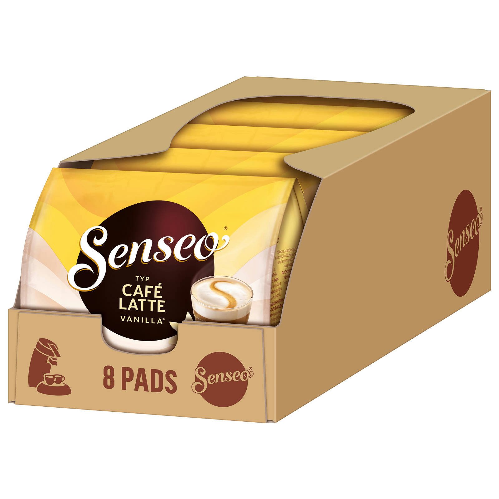 Senseo Kaffee Pads Typ Café Latte Vanilla Senseopads 5 x 8 = 40 Getränke Kaffeepads, 460 g, (Packung, 5er Pack)