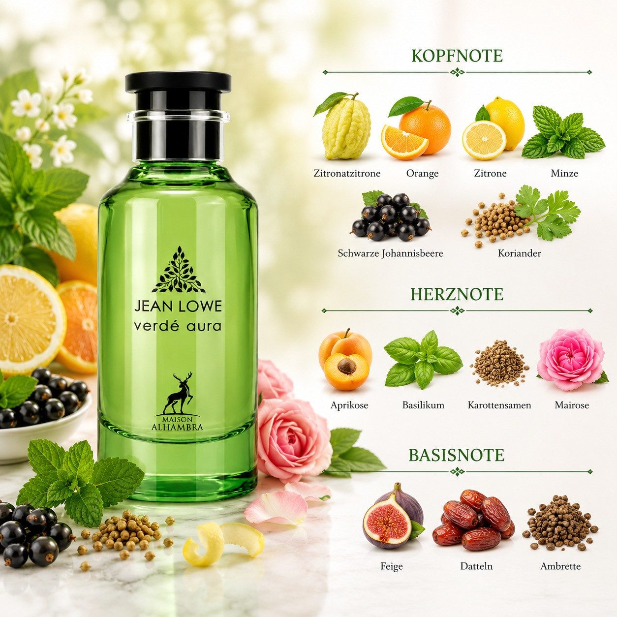 Maison Alhambra Duft-Set Jean Lowe Verde Aura Eau de Parfum + Parfümzerstäuber (leer) Set