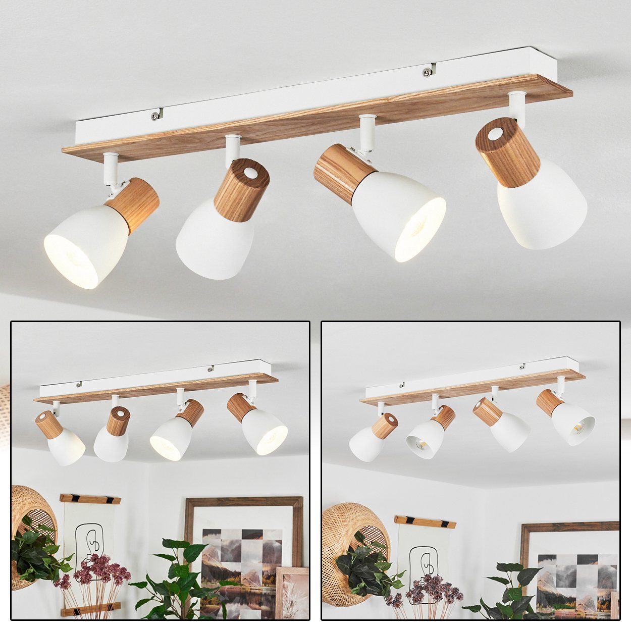 Deckenlampe moderne »Marostica« hofstein in Natur/Weiß, Deckenleuchte aus Metall/Holz ohne Leuchtmittel
