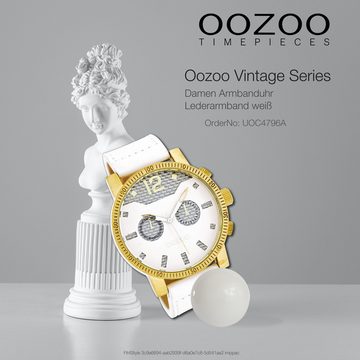 OOZOO Quarzuhr Oozoo Unisex Armbanduhr Vintage Series, (Analoguhr), Damen, Herrenuhr rund, groß (ca. 40mm) Lederarmband weiß