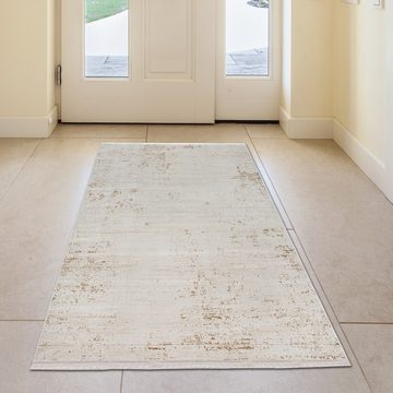 Teppich Glänzender Wohnzimmer Teppich in gold-weiß, TeppichHome24, rechteckig