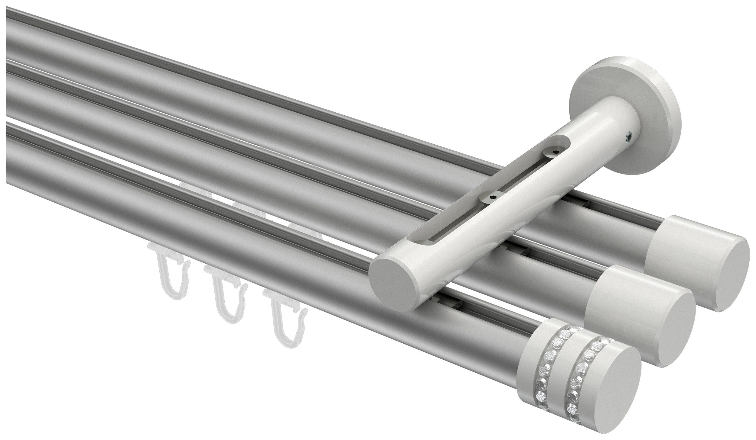 INTERDECO Innenlaufschiene Siteno Estana, Ø 20 mm, 3-läufig, Fixmaß, kürzbar, Wandmontage, Aluminium, Silbergrau / Weiß / Bicolor