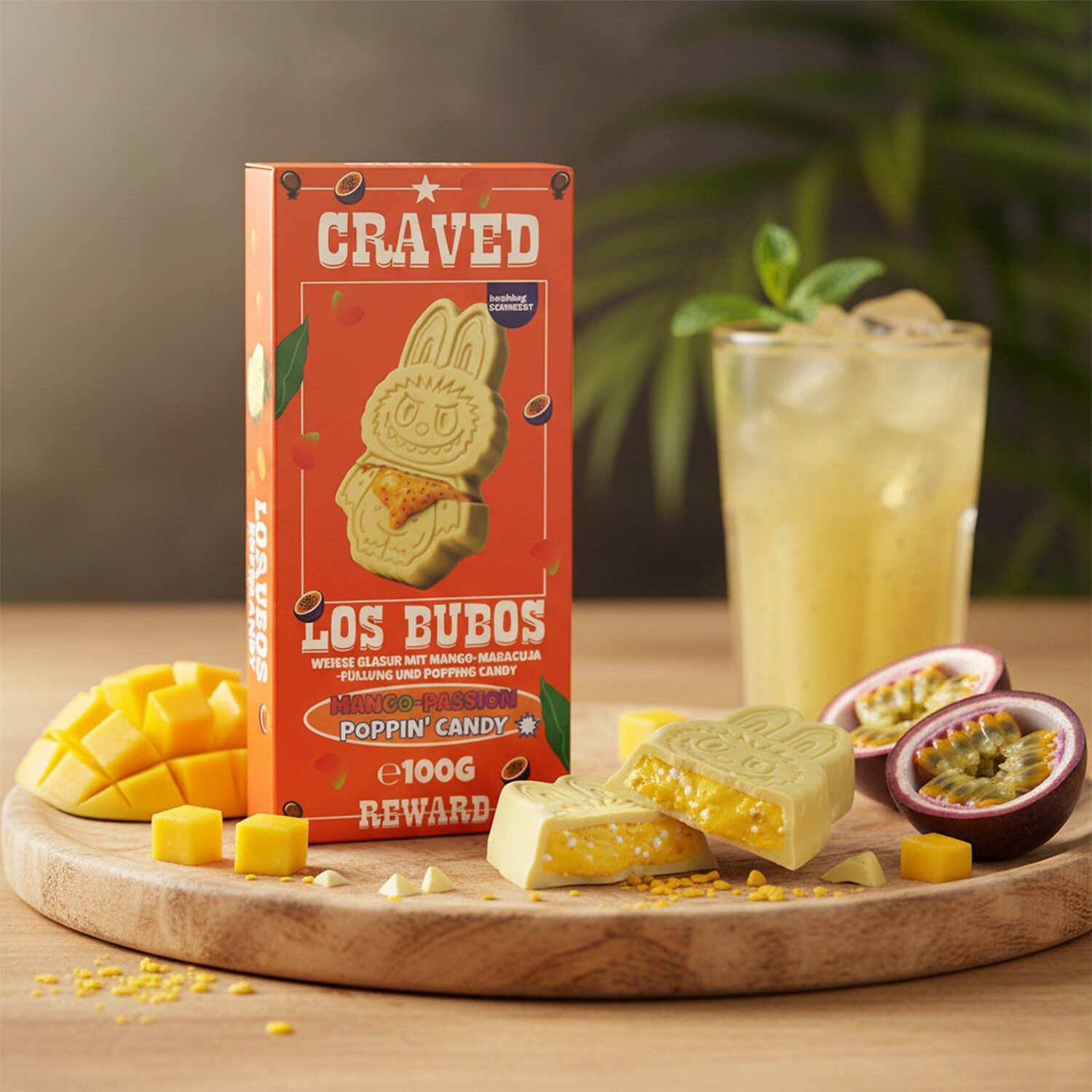 Schokolade, 1 x 100 g, Los Bubos Mango-Passion Popping Candy Monster Edition