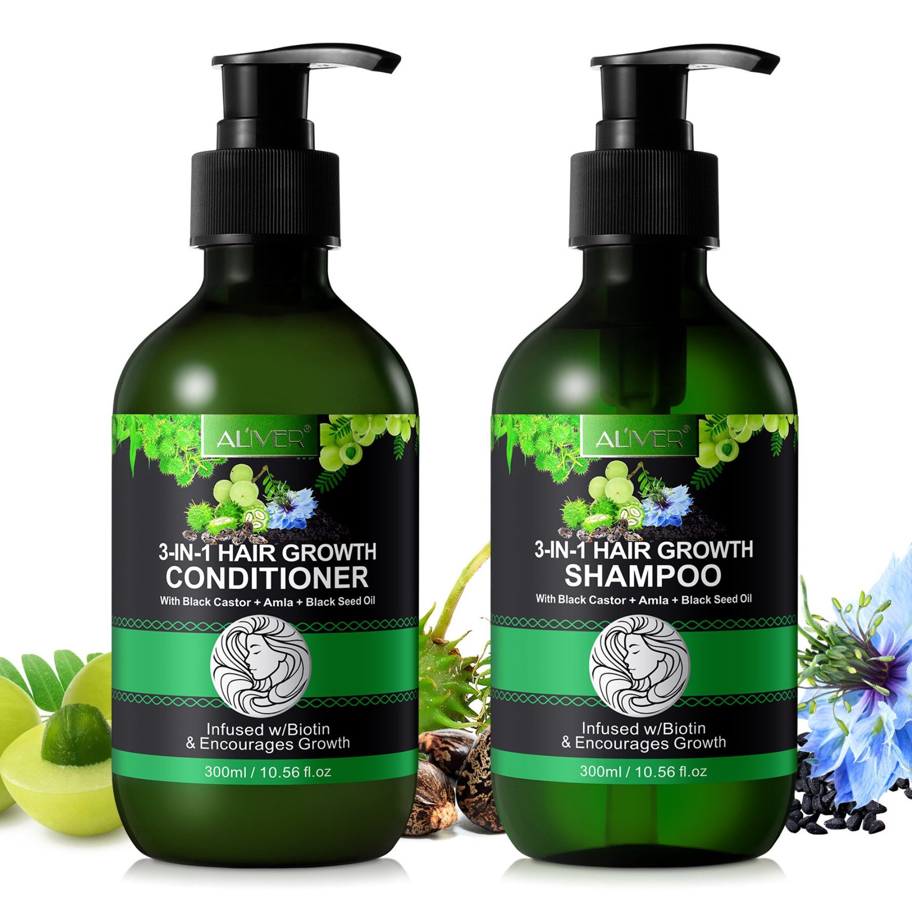 ALIVER Уход за волосами-Set Shampoo Conditioner Haaröl mit Biotin Rizinus Amla Schwarzkümmel, Vegan
