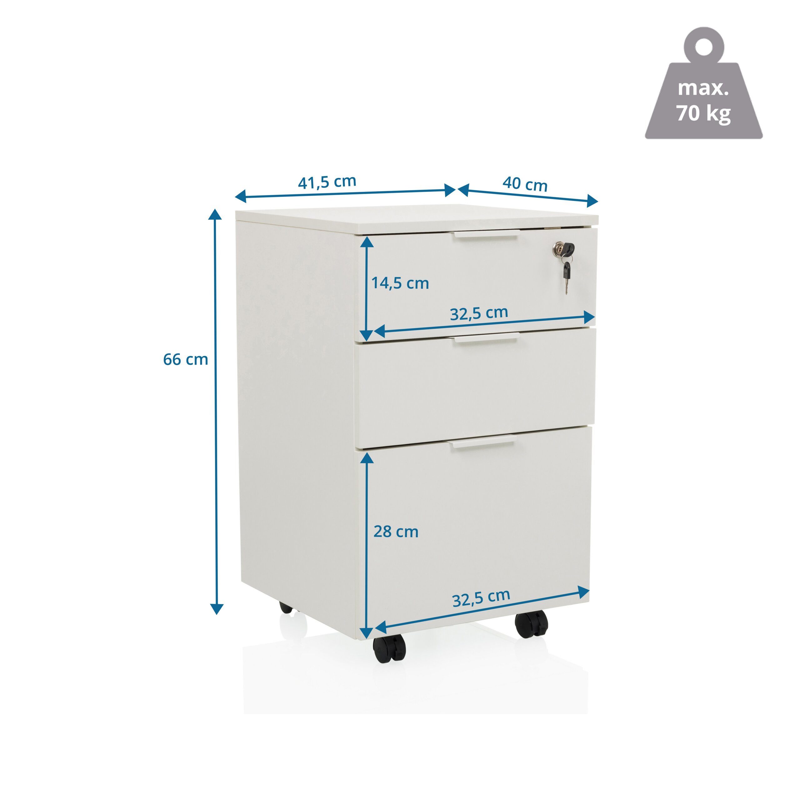 hjh OFFICE Rollcontainer DAVIK Bürowagen H/B/T: 66.0 x 41.5 x 40.0 cm, Aktenschrank Schreibtisch mit Schubladen, Büro Kommode mit Rollen