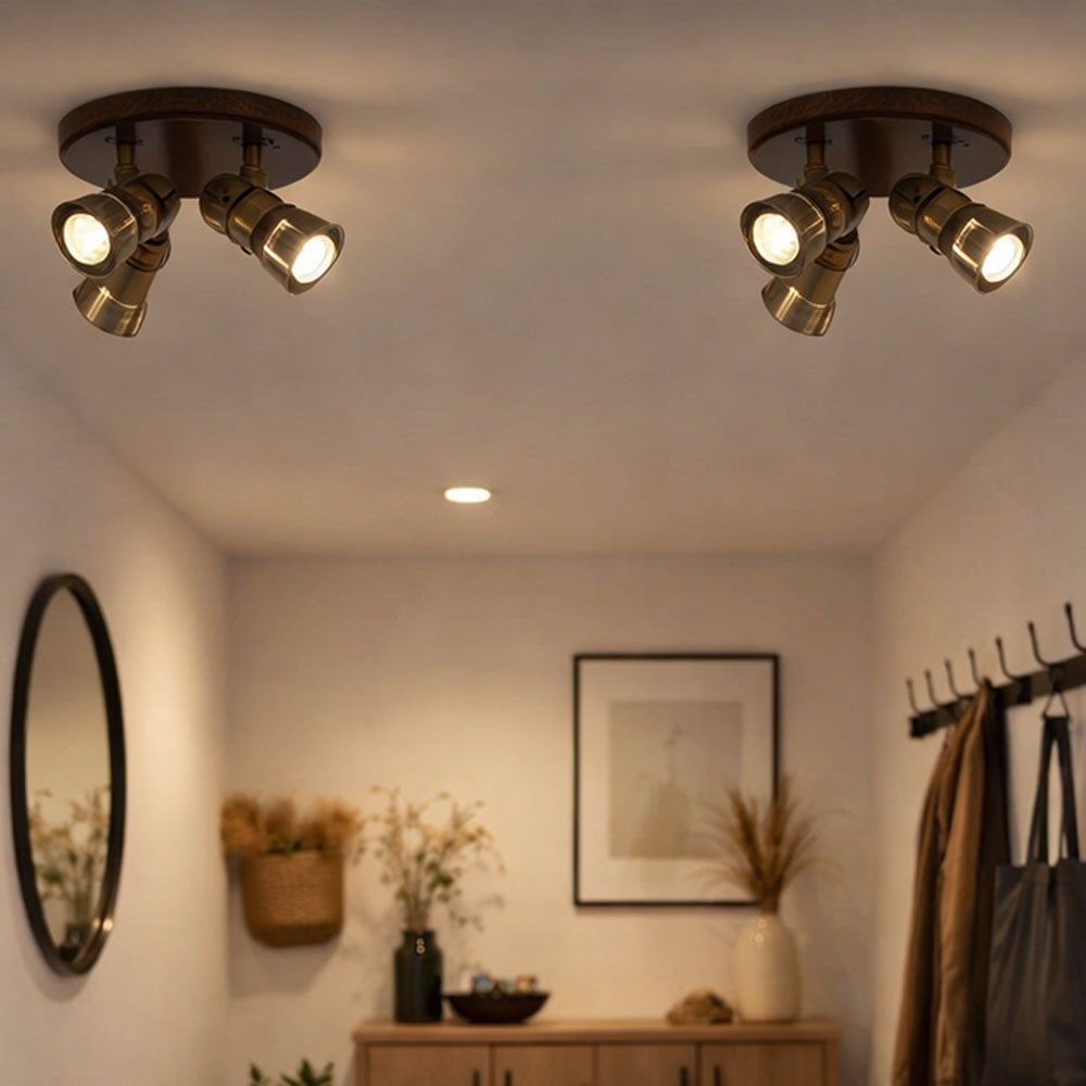 GLOBO LIGHTING Deckenspot, Leuchtmittel nicht inklusive, Deckenleuchte Holz Rustikal Deckenleuchte Wohnzimmer Vintage 2x