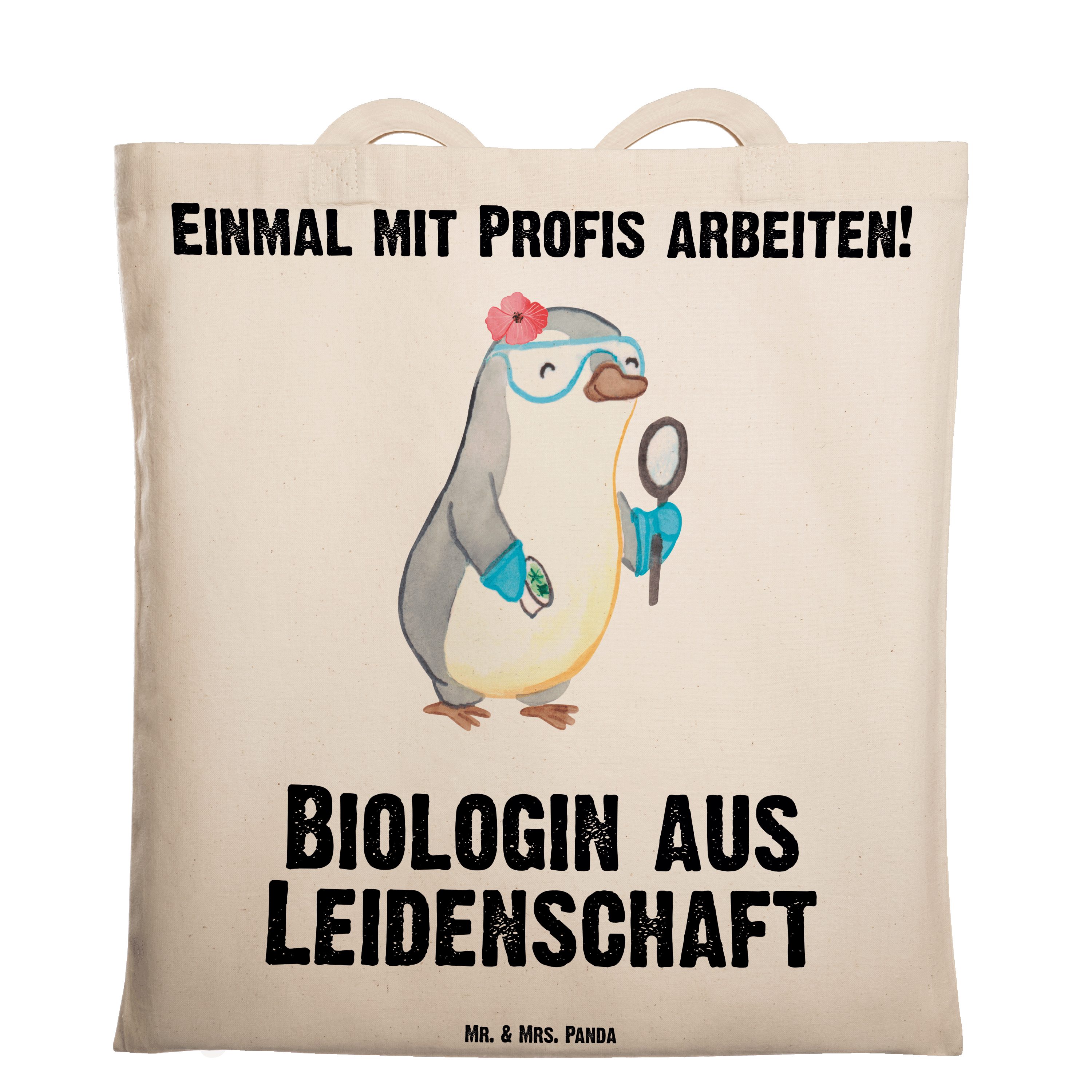 Mr. & Mrs. Panda Tragetasche Biologin aus Leidenschaft - Transparent - Geschenk, Beutel, Danke, Na (1-tlg)