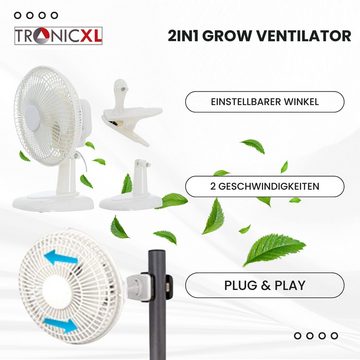 TronicXL Standventilator Mini Grow Ventilator mit Clip Klemme + Standfuß für Grow Zelt Growbox, für Homebox Anbau Growschrank Zubehör
