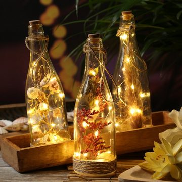 MARELIDA LED Dekolicht LED Deko Flasche mit Trockenblumen beleuchtet Leuchtflasche H:24cm rot, LED Classic, warmweiß (2100K bis 3000K)