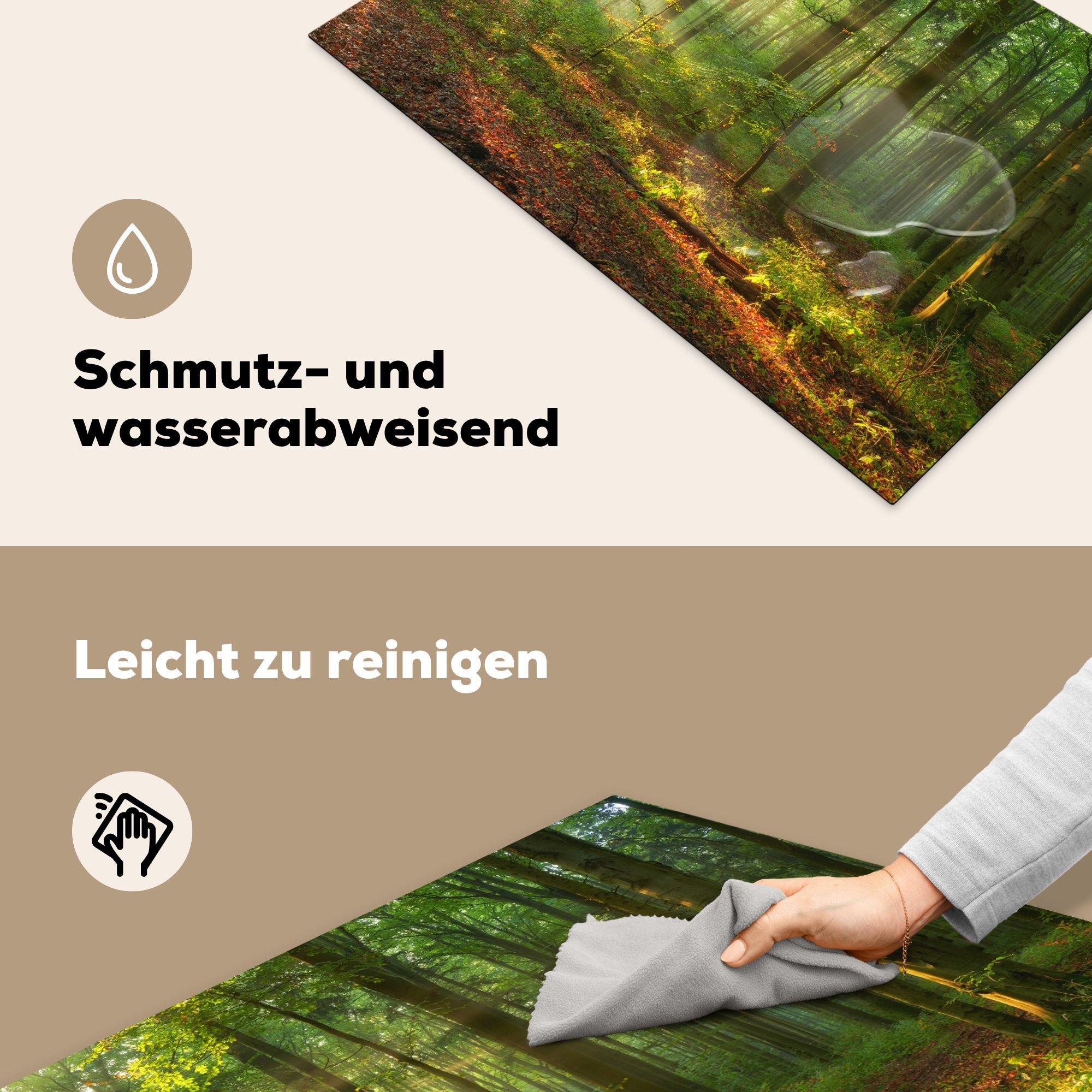 (1 - Bäume küche Vinyl, Herbst, Arbeitsplatte MuchoWow - Wald tlg), Herdblende-/Abdeckplatte - Sonne Ceranfeldabdeckung, für 81x52 - Natur cm,