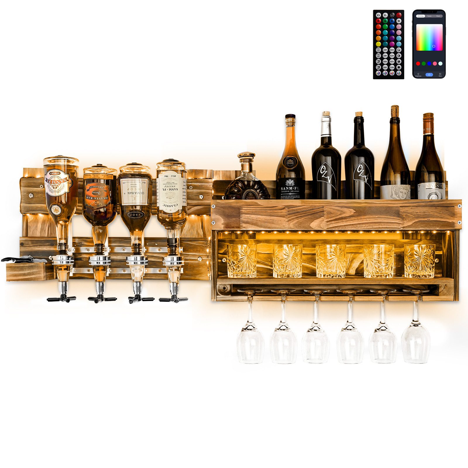 Yorbay Weinregal Weinregal aus Holz, Wandbar mit 4 Getränkespender Wandmont günstig online kaufen