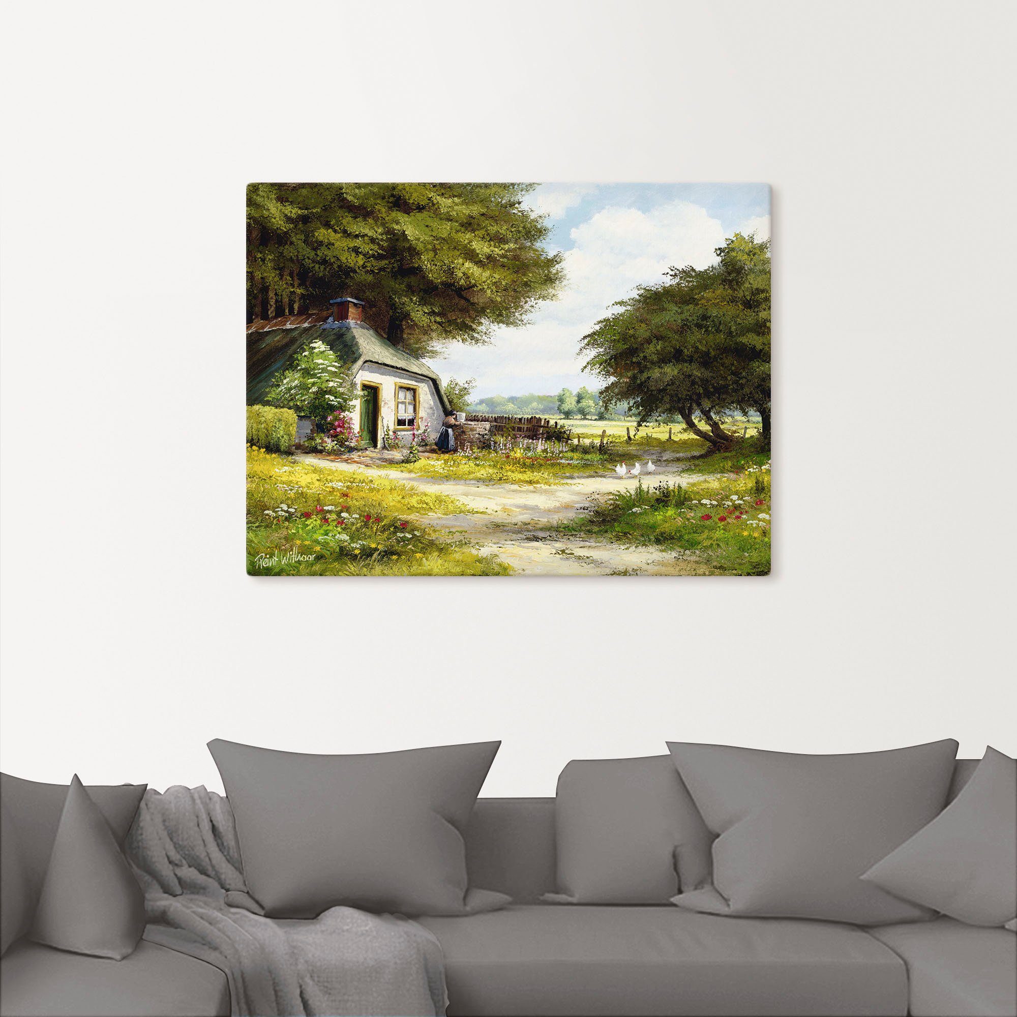 Artland Leinwandbild Bauernhaus, Garten (1 St), auf Holzrahmen gespannt