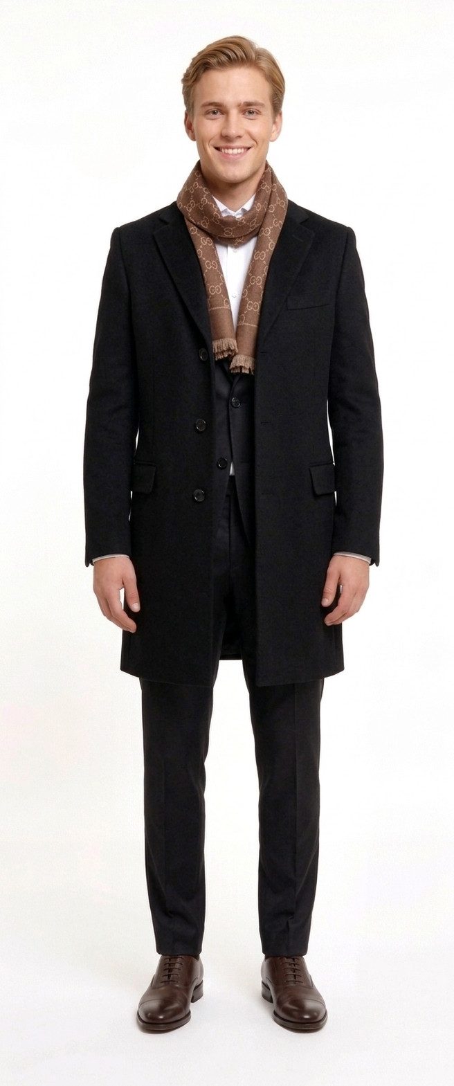 Freiherr von Falkenhausen Wollmantel slim fit / schwarz