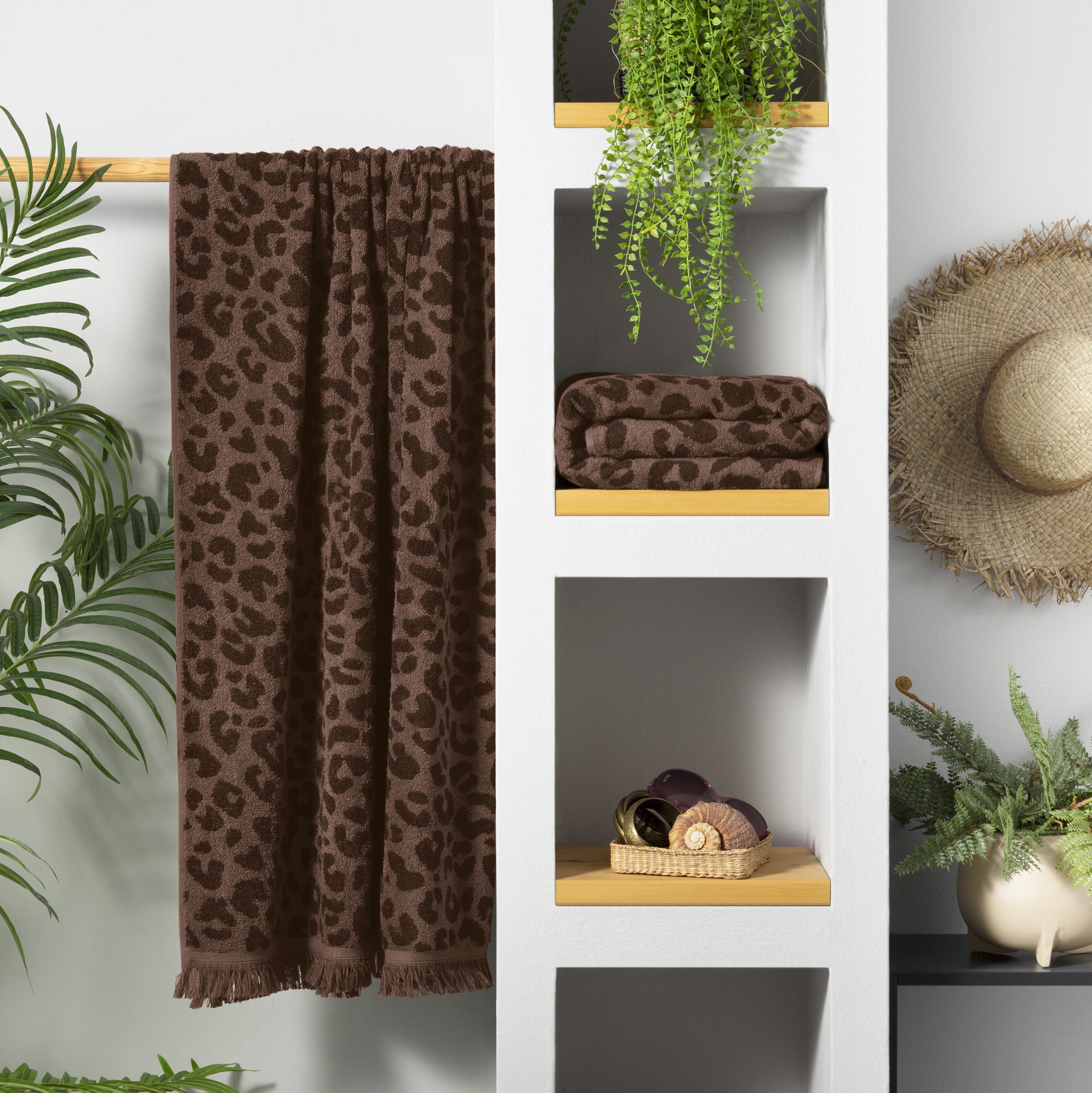 OTTO home Strandtuch Tiffani, Leopardenmuster, Premium Strandtücher 2-tlg, 500 gr/m², Frottier (2-St), 90x180 cm, Animal Print, Leo, modern, Urlaub, mit Fransen