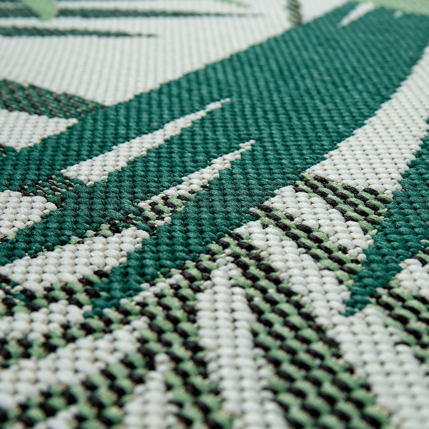 Paco Home Teppich Ostende 534, rechteckig, Höhe: 4 mm, Flachgewebe, Motiv Palmenblätter, In- und Outdoor geeignet, Wohnzimmer