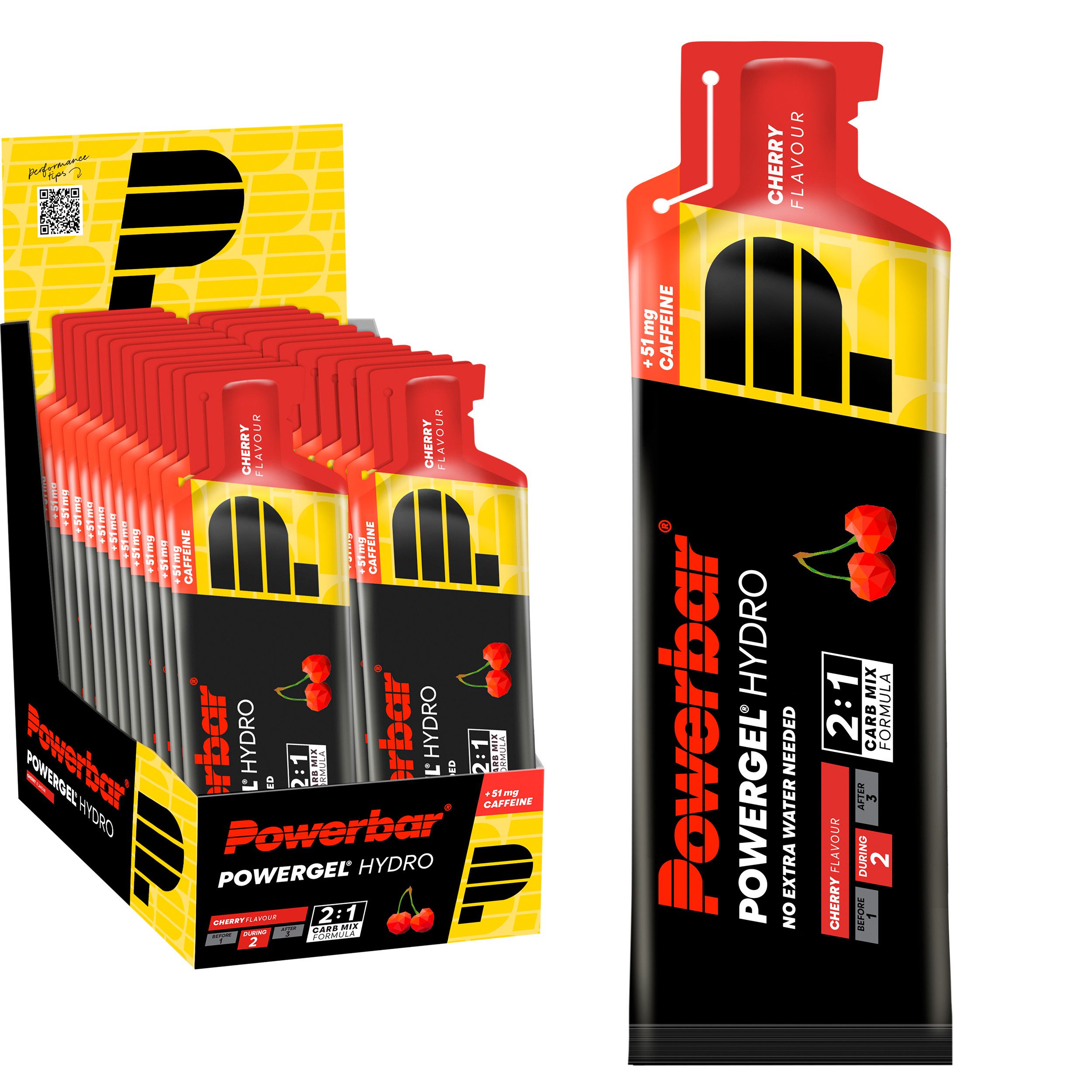 PowerBar PowerGel Hydro Cherry High Carb Energie Gel Natrium Koffein 24 x 67 ml Gel, Packung à 24 St., 1.608 ml