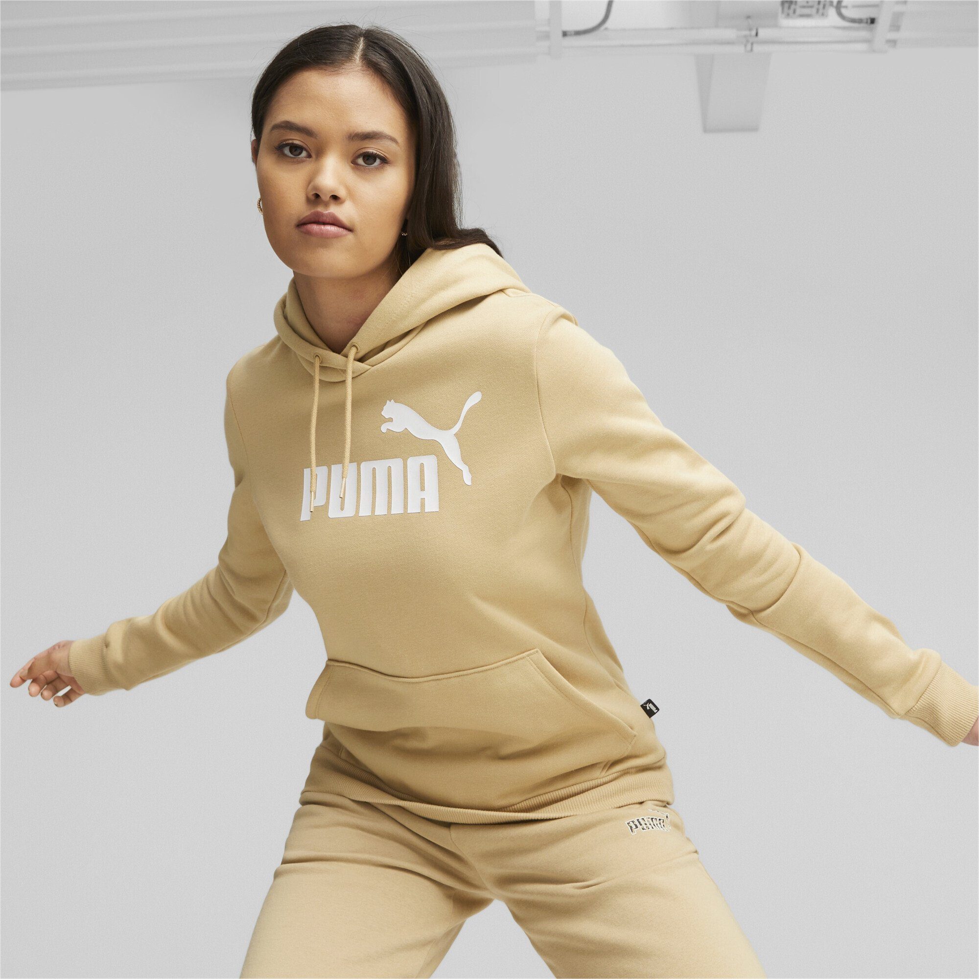 Damen Essentials hoodie Logo Beige Dune Sweatshirt FL PUMA Sand