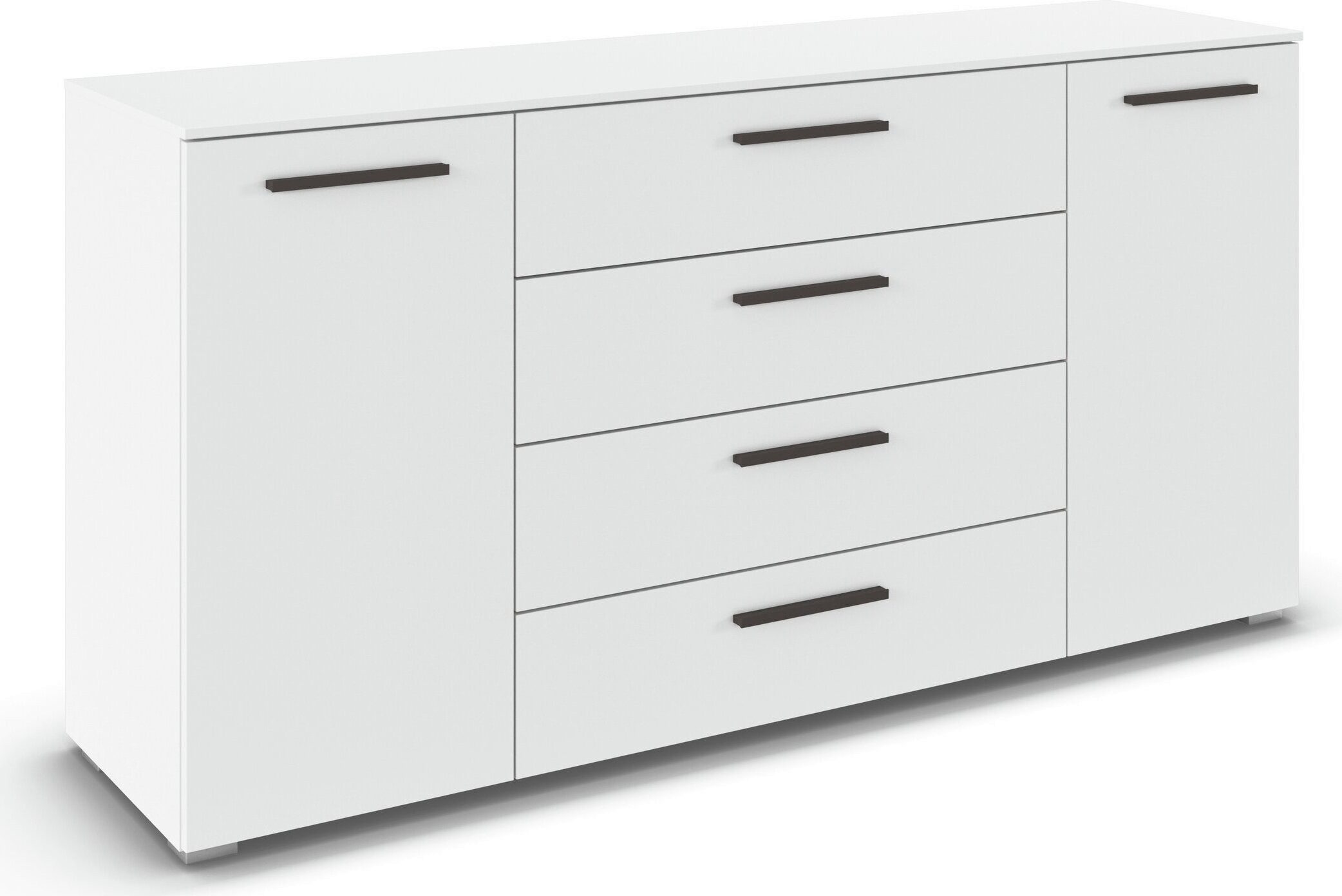 rauch Kombikommode Sideboard Schubkommode Kommode MONTCLAR Front Dekor/Hochglanz/Glas (Breite 160 / Höhe 81 cm, 2 Einlegeböden, inkl. Soft-Close-Funktion), 2-türig, 4 geräumige Schubladen, viele Griffvarianten MADE IN GERMANY
