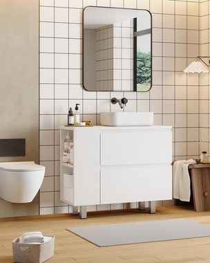 MSMASK Waschbeckenunterschrank Badezimmerschrank mit 2 großen Schubladen,80 x 30 x 66cm Transformierbarer Unterschrank, Verstellbare Ablage, Viel Stauraum
