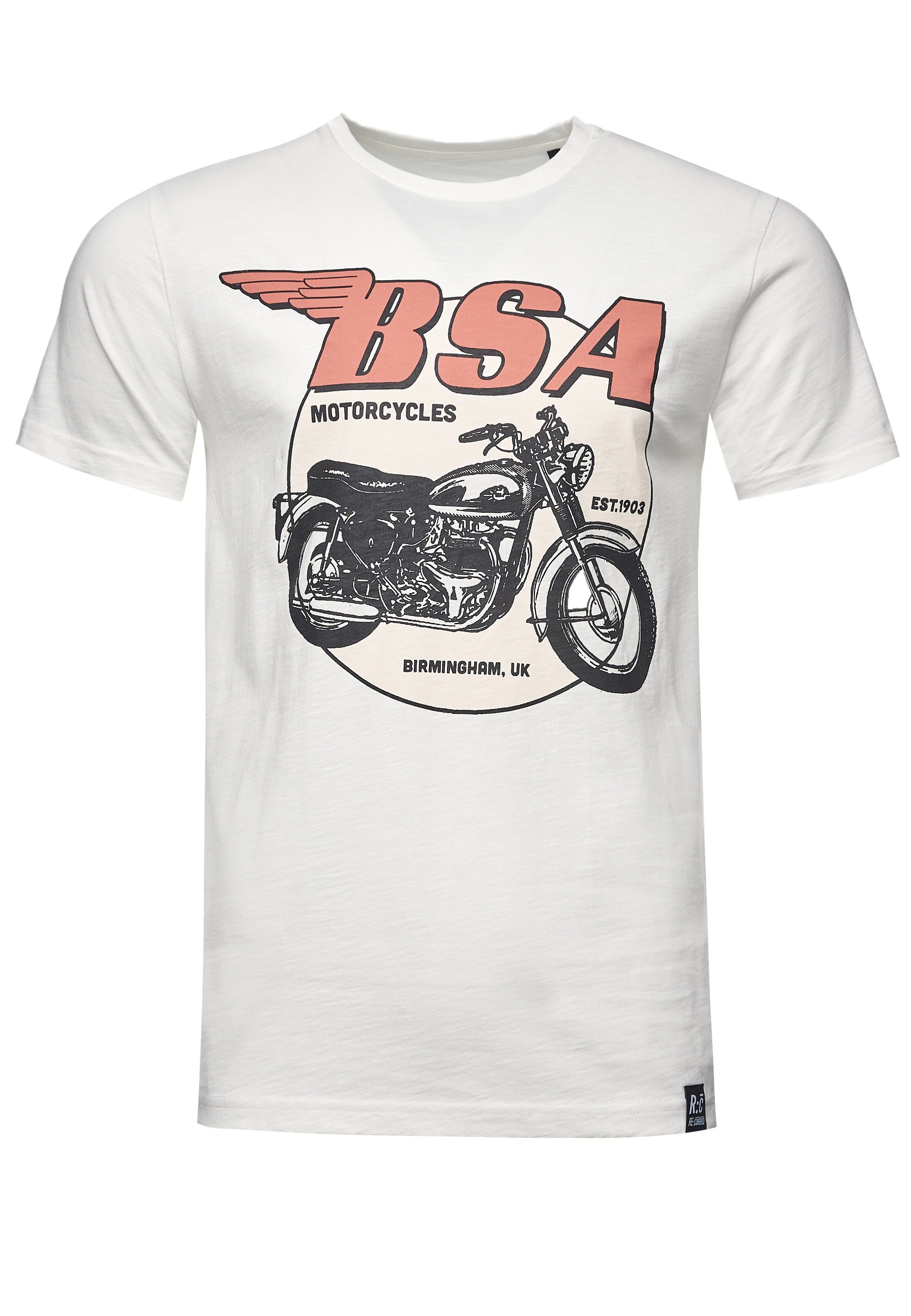 Recovered T-Shirt BSA Birmingham Motorcycles GOTS zertifizierte Bio-Baumwolle Weiß