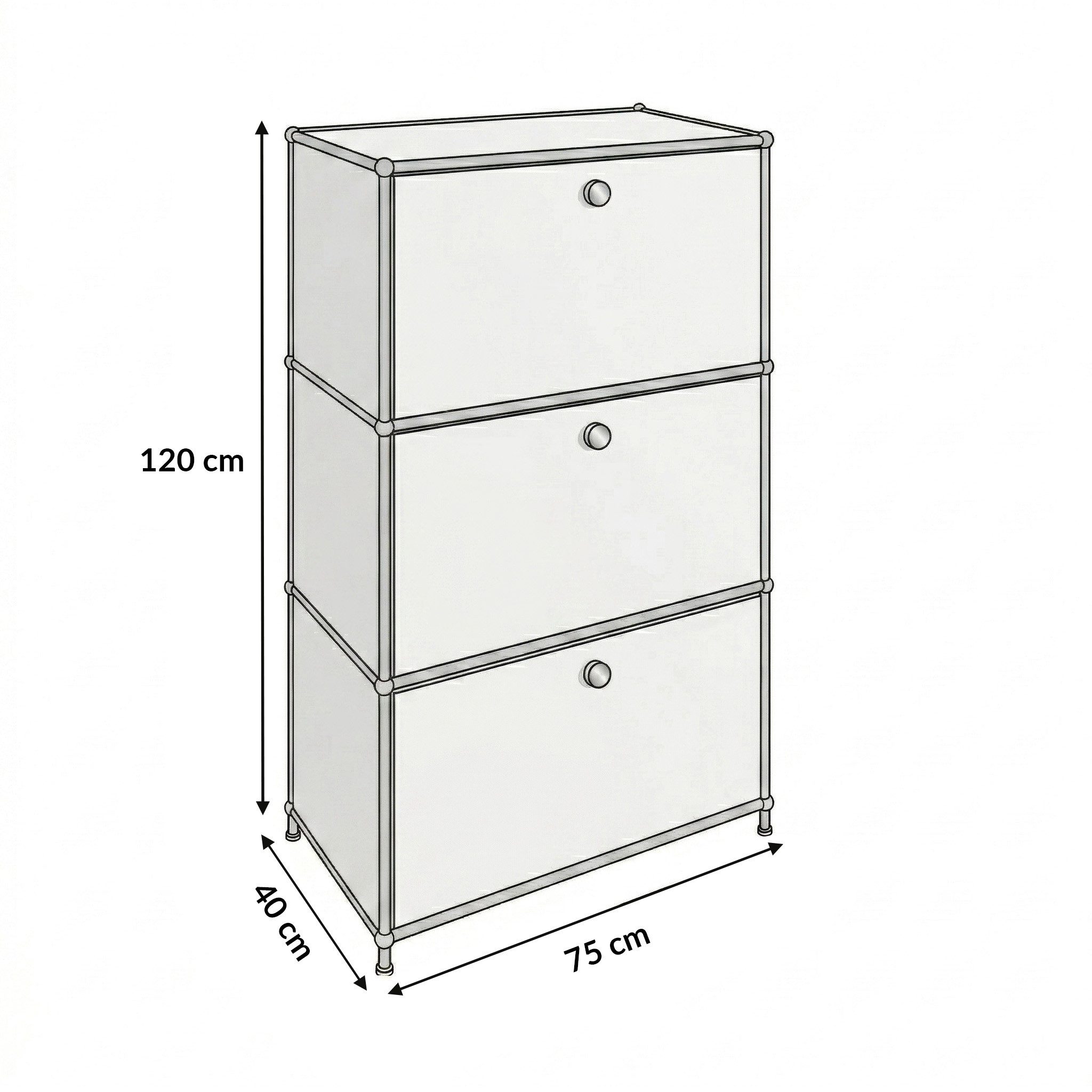 Floordirekt Sideboard Concept Epure MK-129 Metallschrank, 3 verschließbare Fächer, 3 verschließbare Fächer, B75×T40×H120 cm – Bild 2 von 5