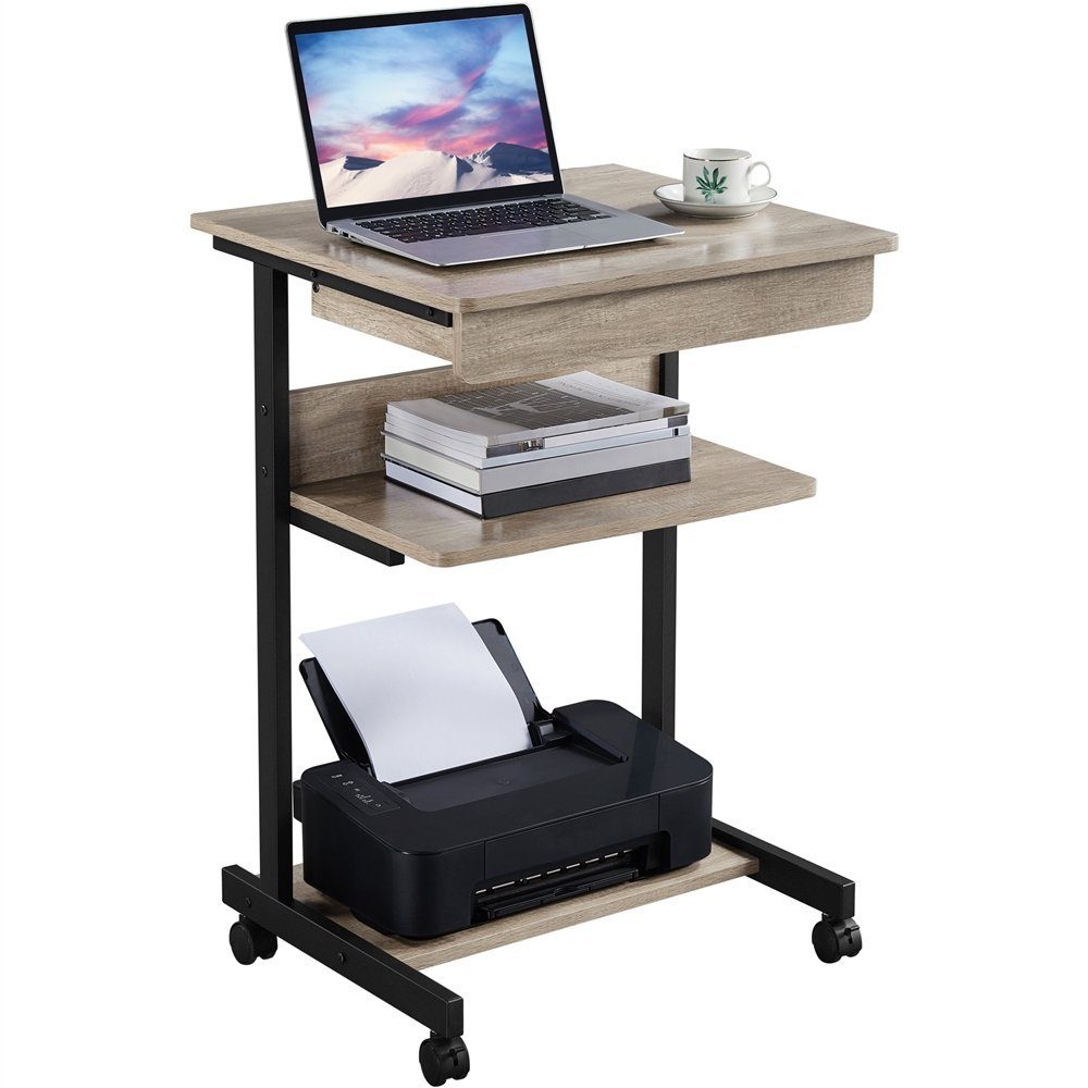 Schreibtisch, Yaheetech Grau für Laptoptisch mit Homeoffice Tastaturablage,
