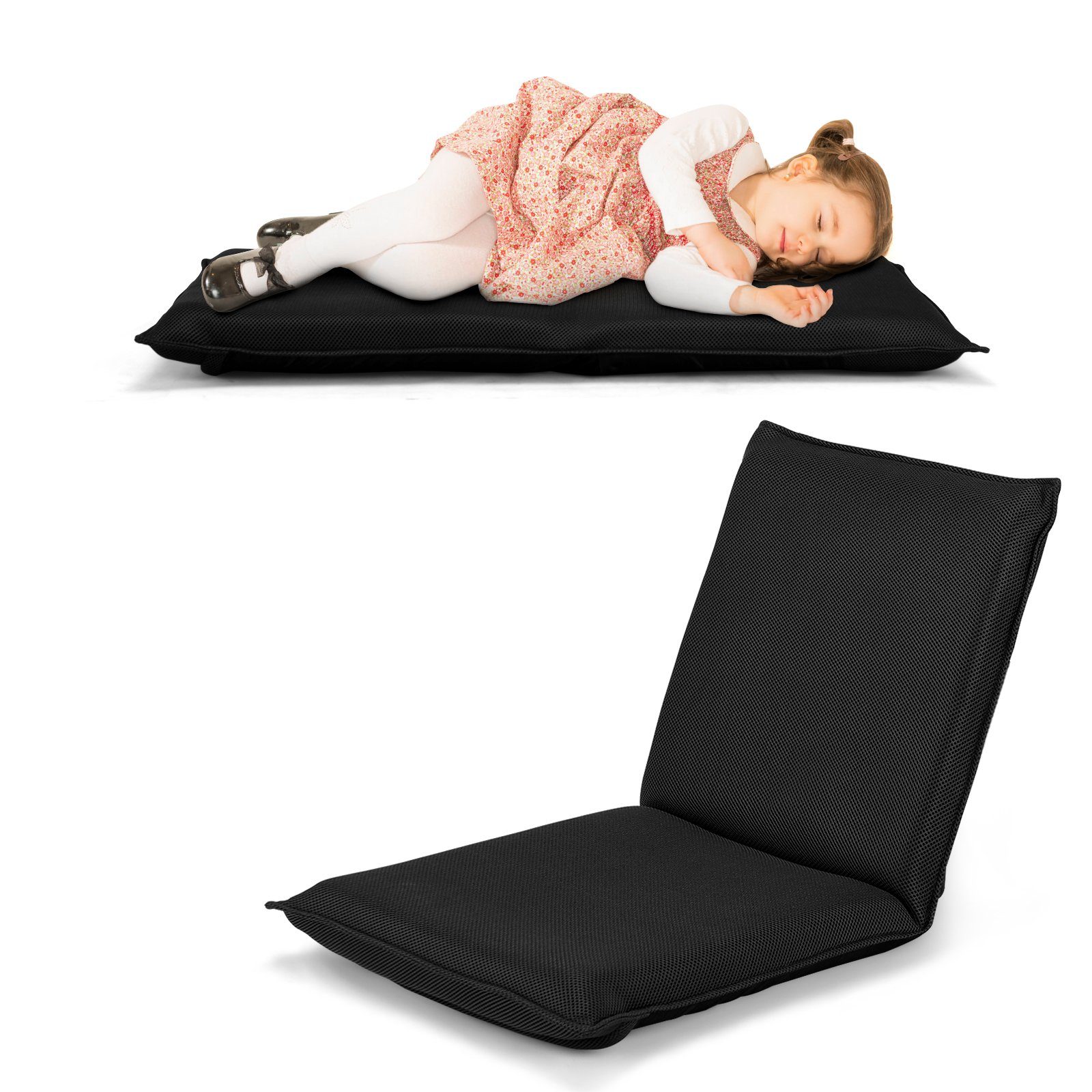 COSTWAY Relaxsessel Bodenstuhl, mit 6-stufig Verstellbarer Rückenlehne Schwarz