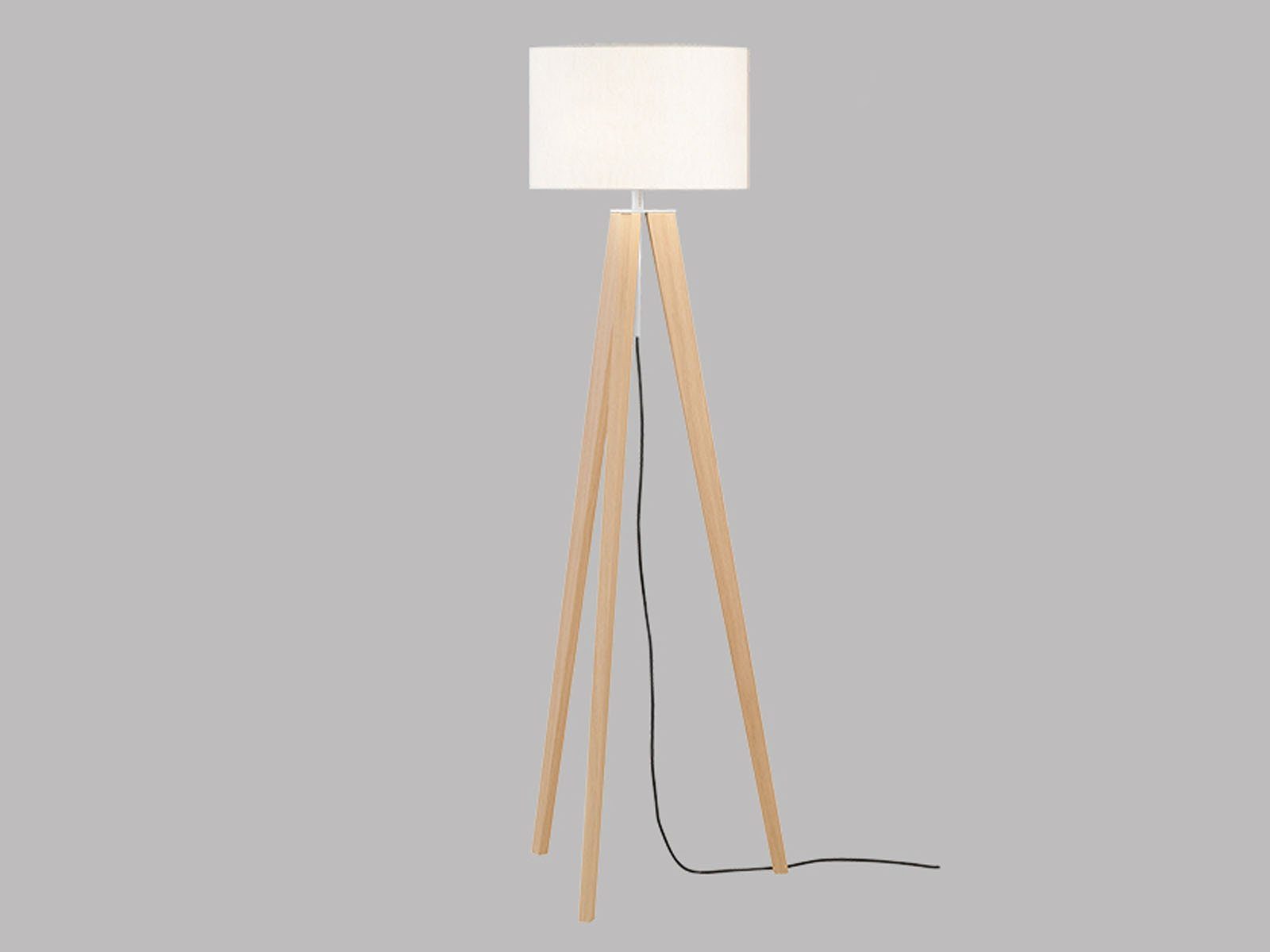 höhenverstellbar, dimmbar Warmweiß, Stehlampe, skandinavisch 140-164cm, Natur-Weiß wechselbar, Leinen-Schirm meineWunschleuchte LED Weiß, Tripod Holz-Lampe LED