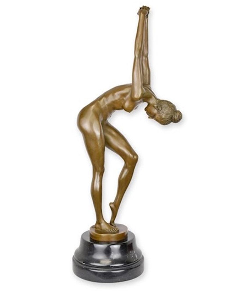 JS GartenDeko Dekofigur Bronzeskulptur Frau Akt mit ausgestreckten Armen auf Sockel H 58 cm