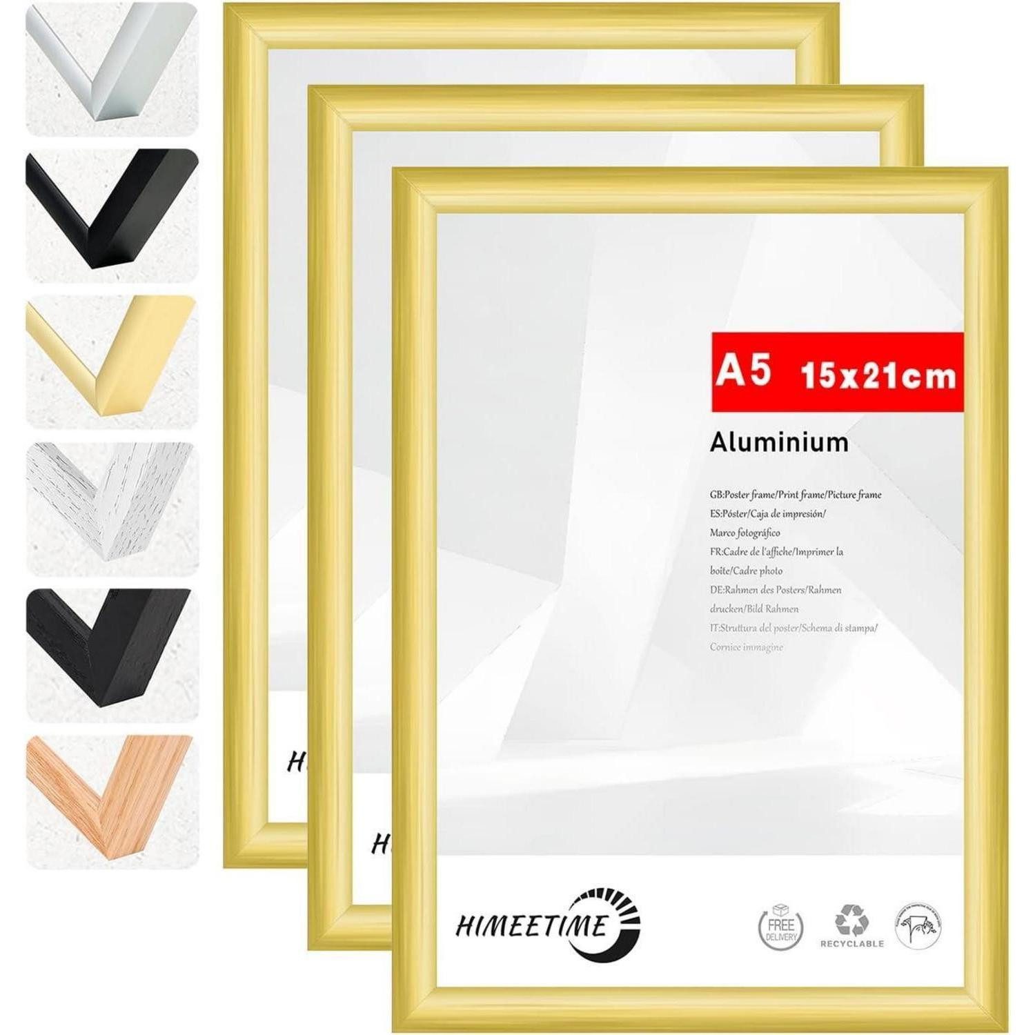LuxusKollektion Bilderrahmen-Set Bilderrahmen A5 Fotorahmen Metall Gold Alu, Gold A5(14.8x21cm) 3x, (3 St)