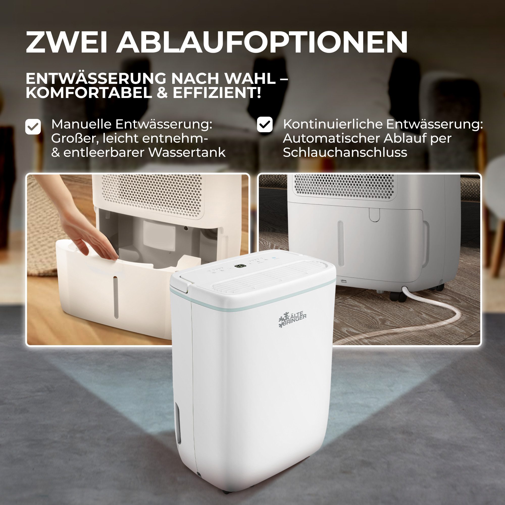 Kältebringer Dehumidifier, 10L/24h, up to 31m² (77m²) LED Display, very quiet & energy-saving