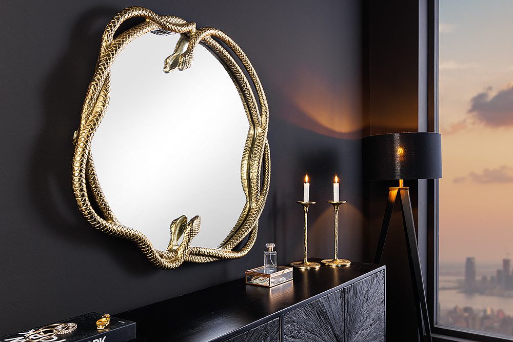 riess-ambiente Wandspiegel SNAKE XL 85cm gold Metall - runder Spiegel mit Schlangen-Skulptur (Einzelartikel, 1-St), dekoratives & pflegeleichtes Wohnaccessoire · Statement Piece