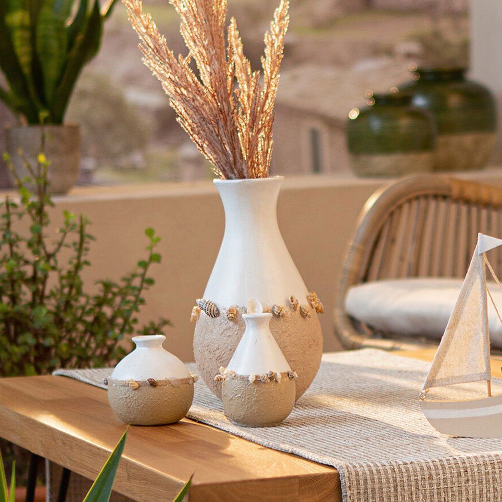 Home-trends24.de Dekovase Vase Dekovase Blumenvase Deko Dekoration Beige Weiß Muscheln