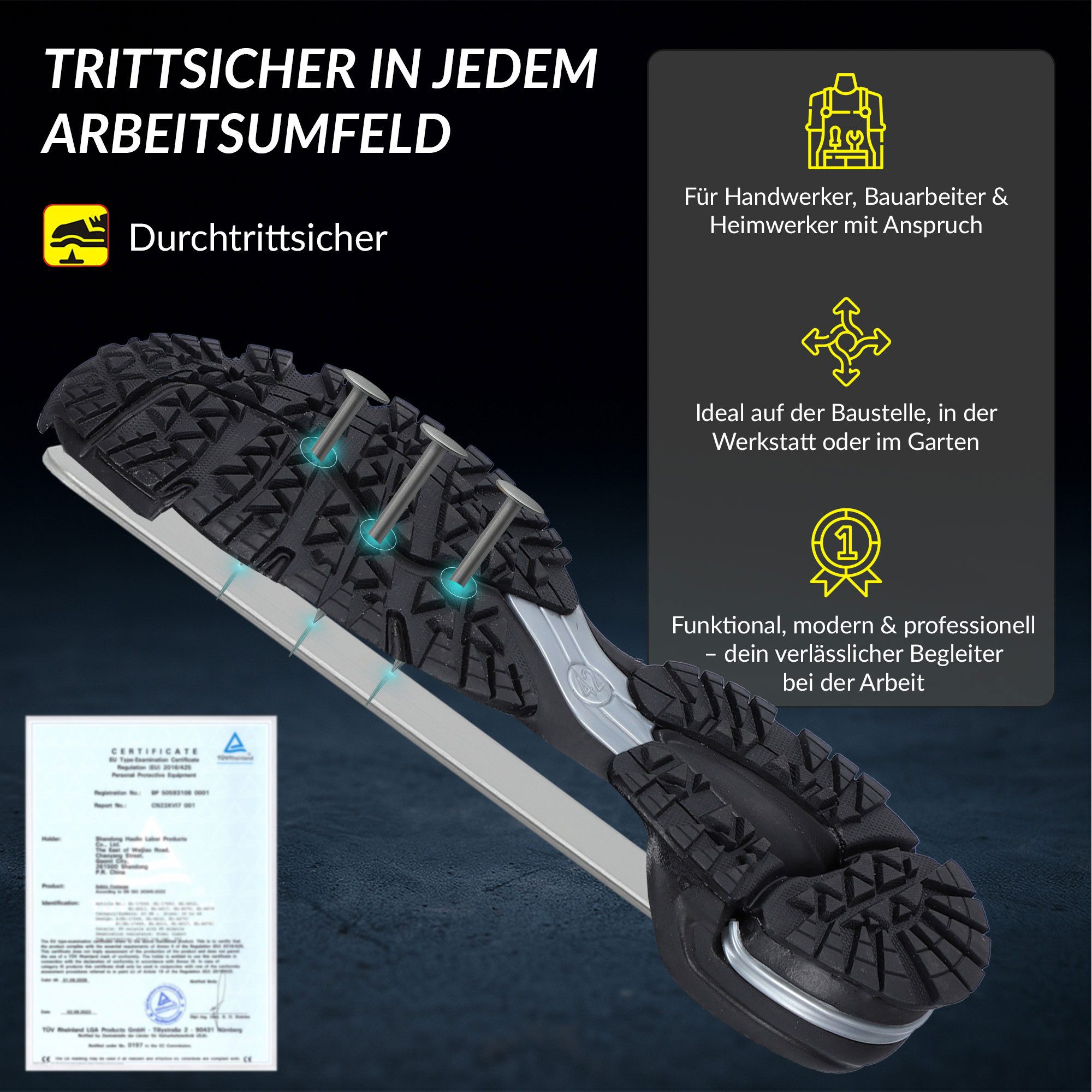 ELIWORX S1 PL Schuh mit Stahlkappe, Atmungsaktives Mesh - Arbeitsschuhe Herren Sicherheitsschuh Durchtrittsichere Zwischensohle aus Kevlar, besonders rutschhemmend