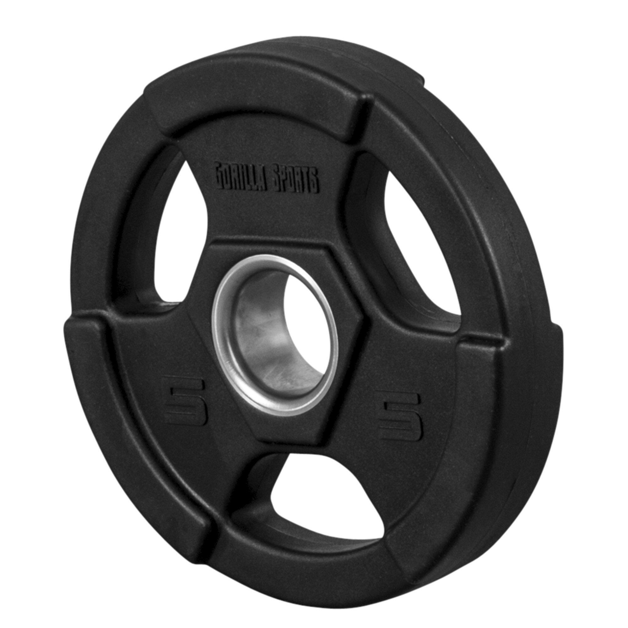 Hantelscheibe Gewichte, GORILLA Kunststoff, 5 Bohrung, 50mm kg Schwarz SPORTS aus Olympia, Tri-Grip,